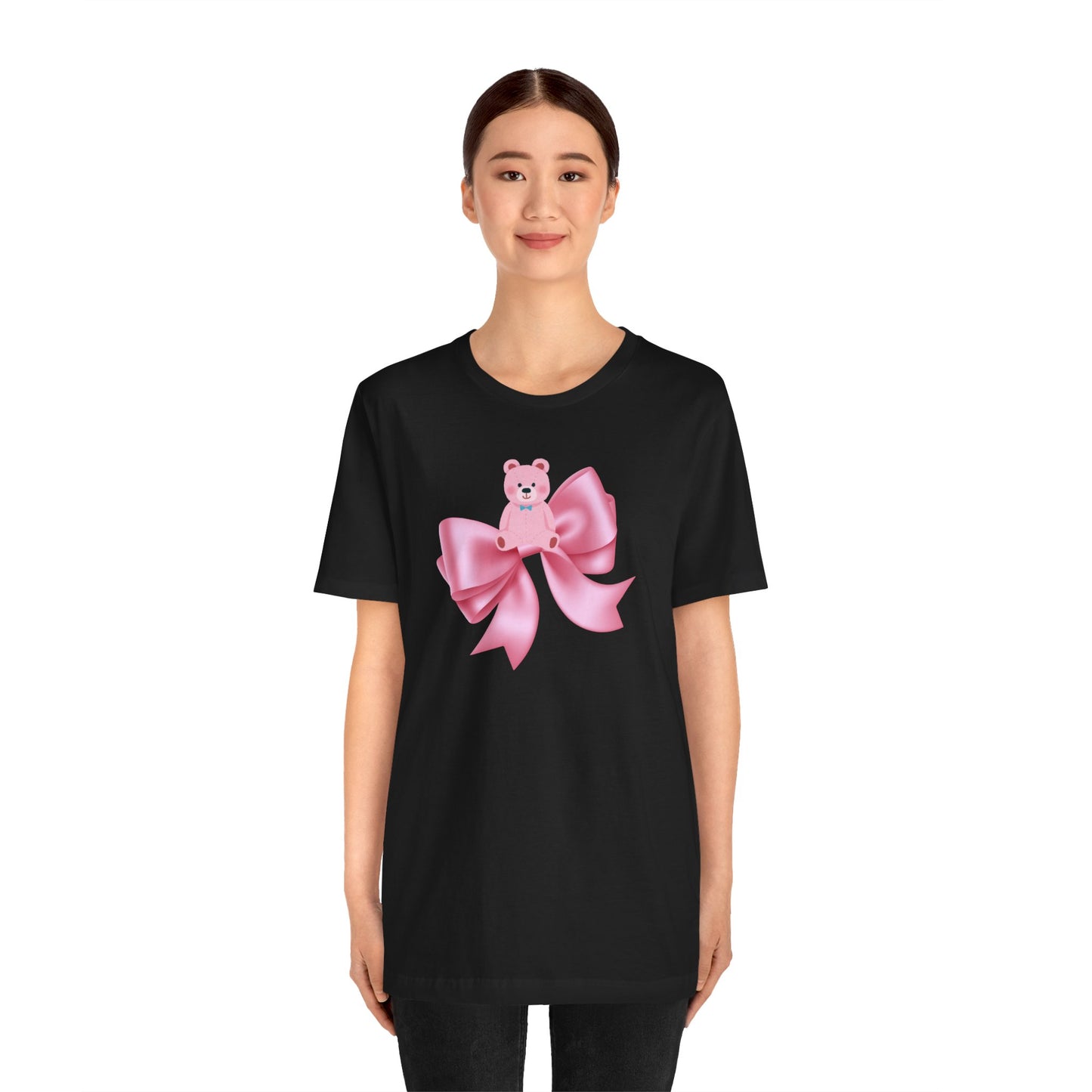 Cute Pink Teddy Bear Bow Tee - Jersey Short Sleeve T-Shirt