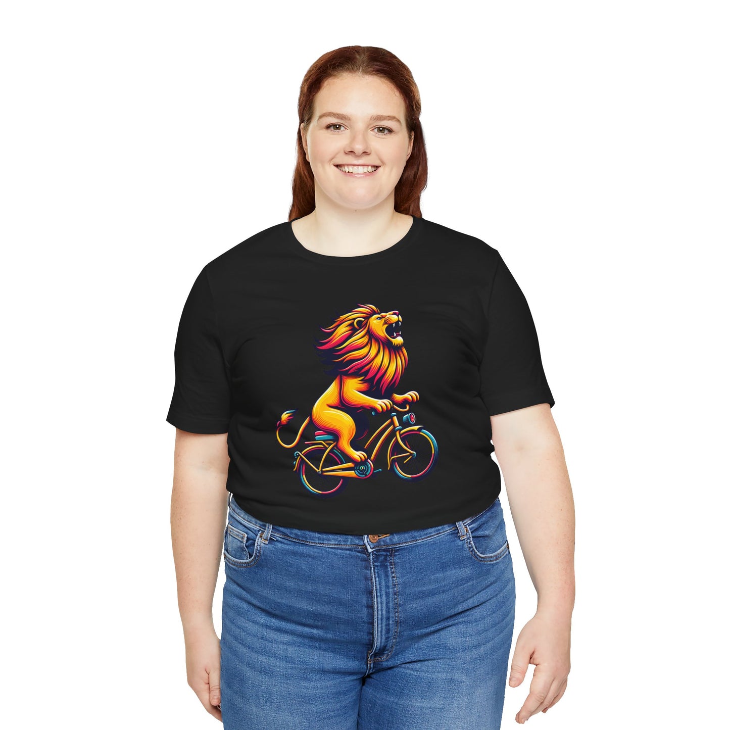 Lion on Bicycle Unisex Tee - Fun Graphic T-Shirt for Animal Lovers
