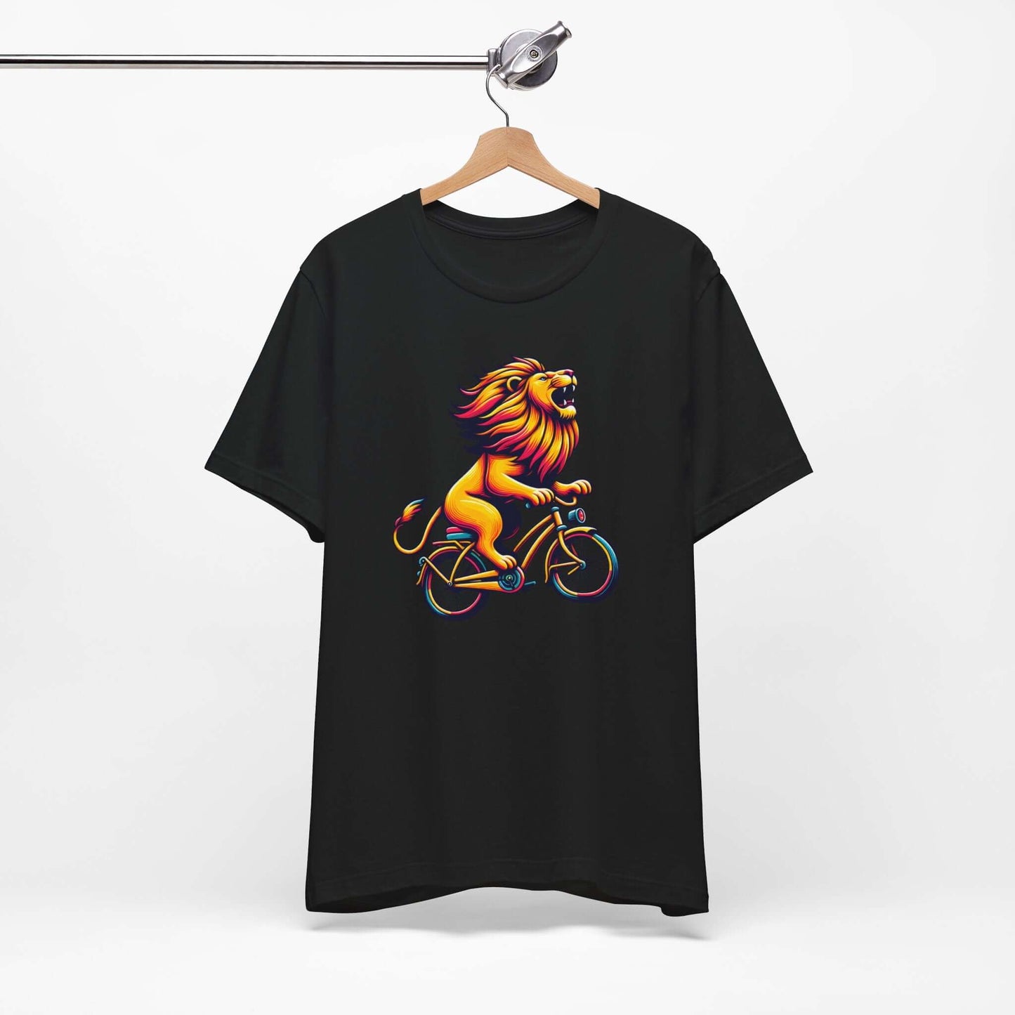 Lion on Bicycle Unisex Tee - Fun Graphic T-Shirt for Animal Lovers