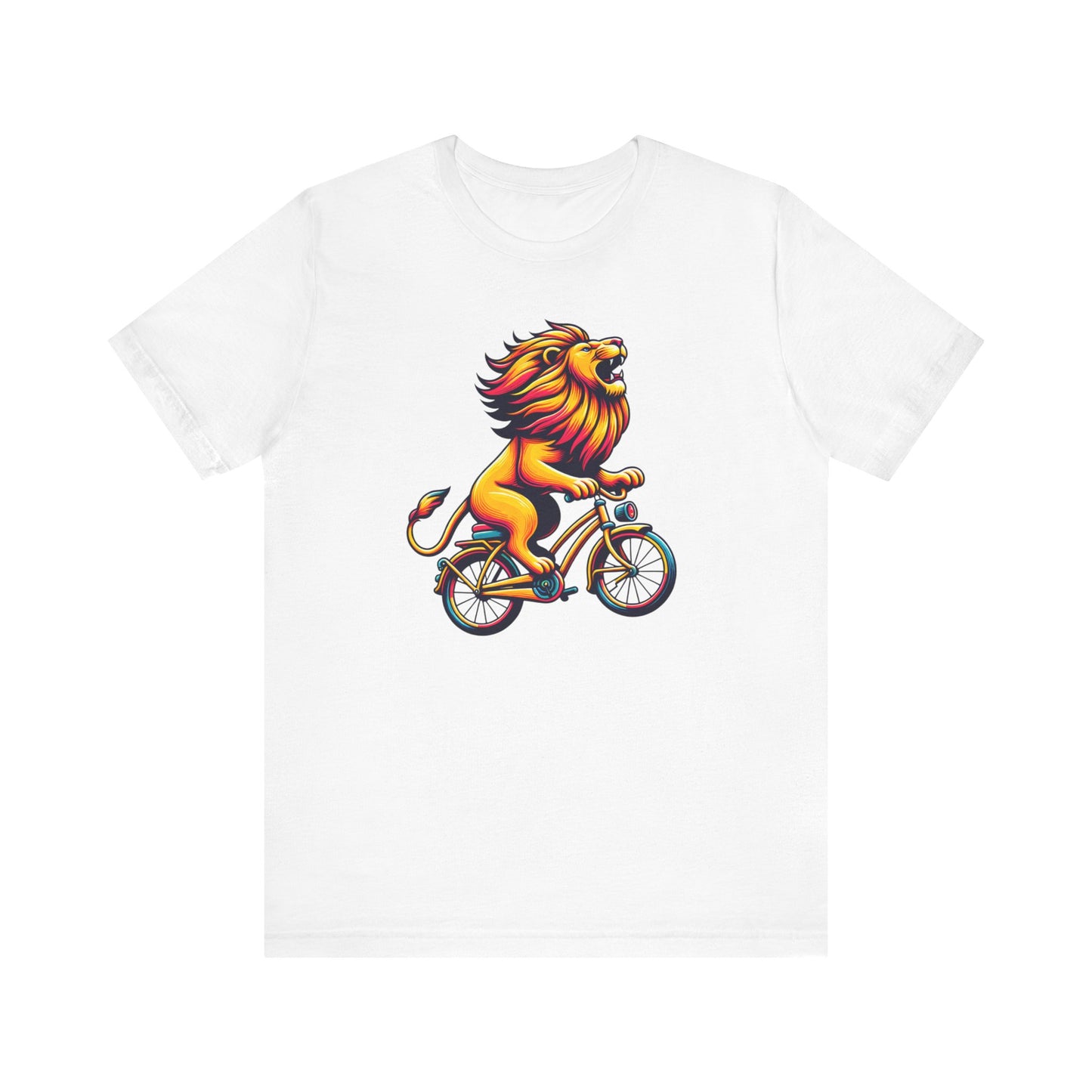 Lion on Bicycle Unisex Tee - Fun Graphic T-Shirt for Animal Lovers