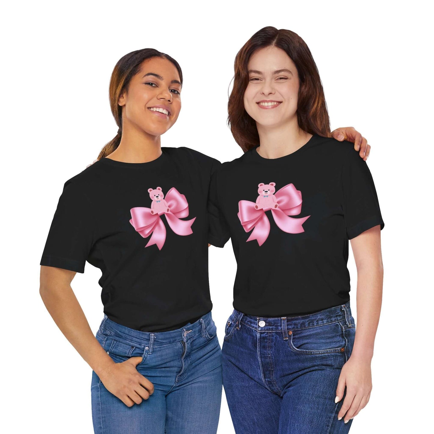 Cute Pink Teddy Bear Bow Tee - Jersey Short Sleeve T-Shirt