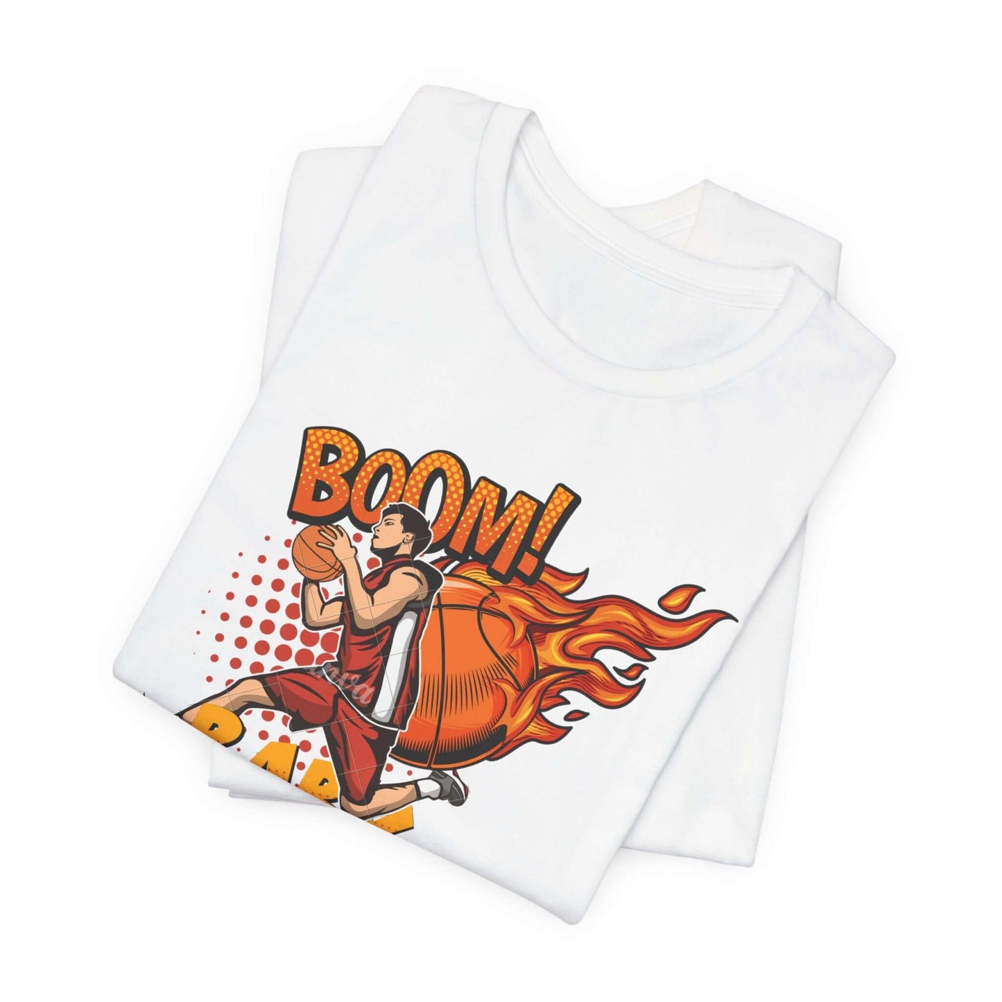 Boom Baby Basketball Tee featuring a vibrant graphic of a player in action, ideal for sports fans.