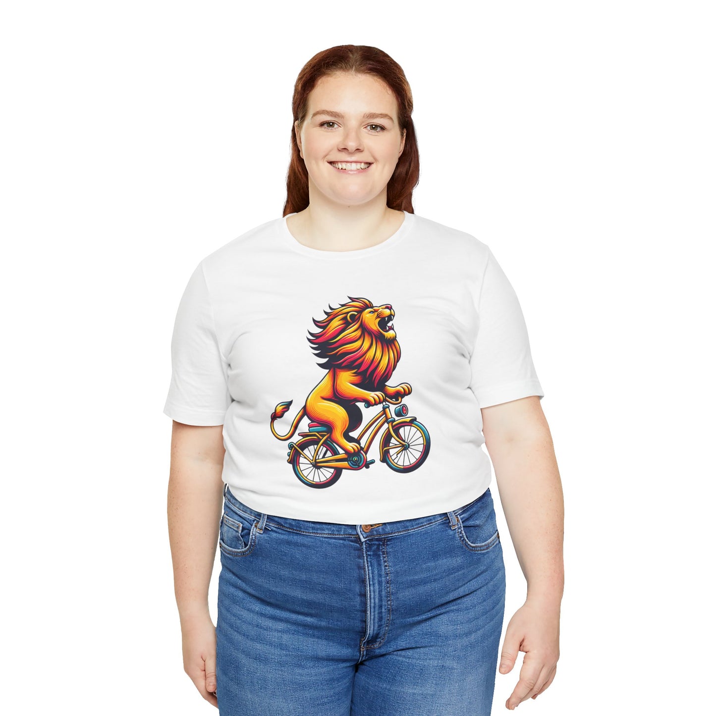 Lion on Bicycle Unisex Tee - Fun Graphic T-Shirt for Animal Lovers