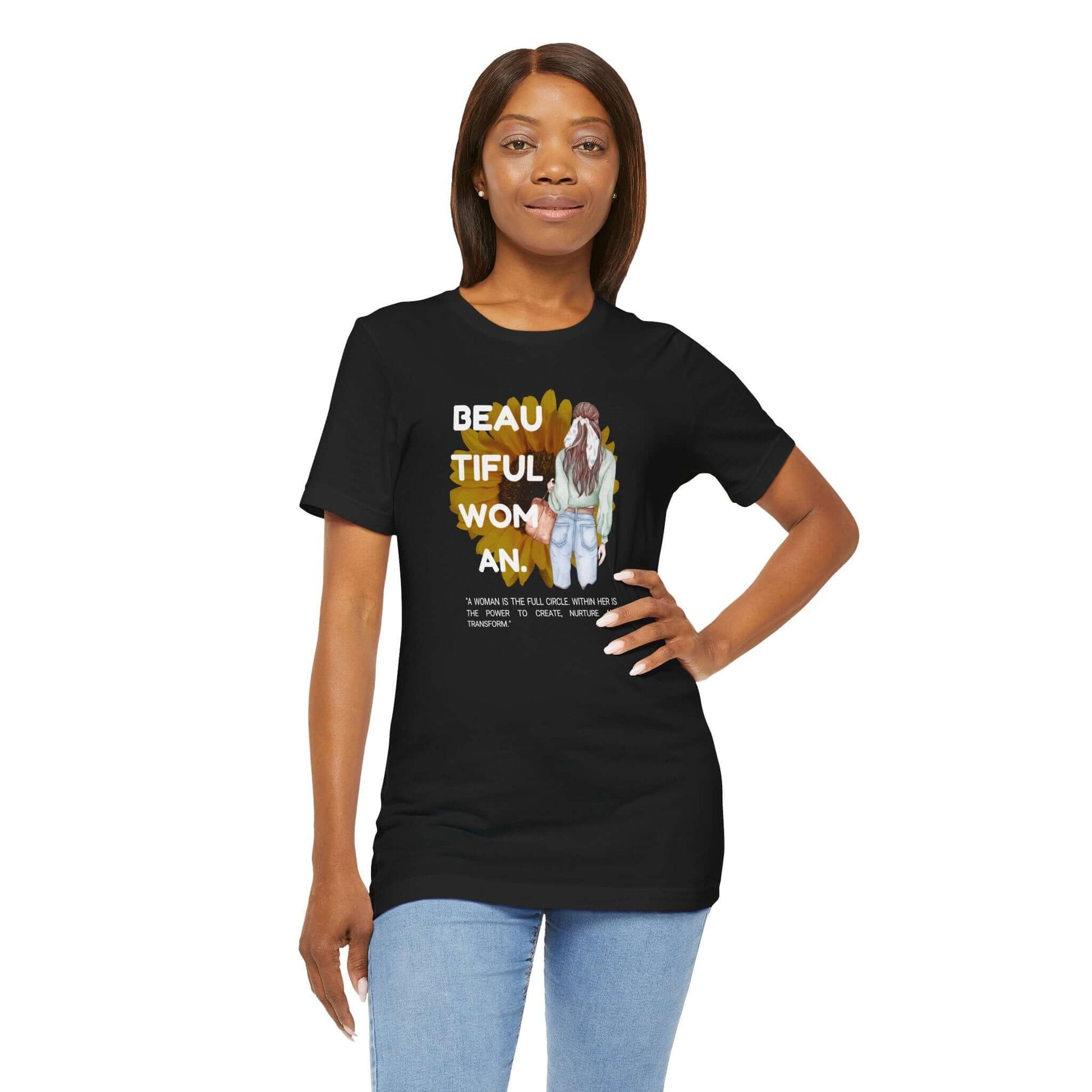Empowerment Unisex Tee with beautiful woman graphic design, perfect tee for casual wear and gifts.