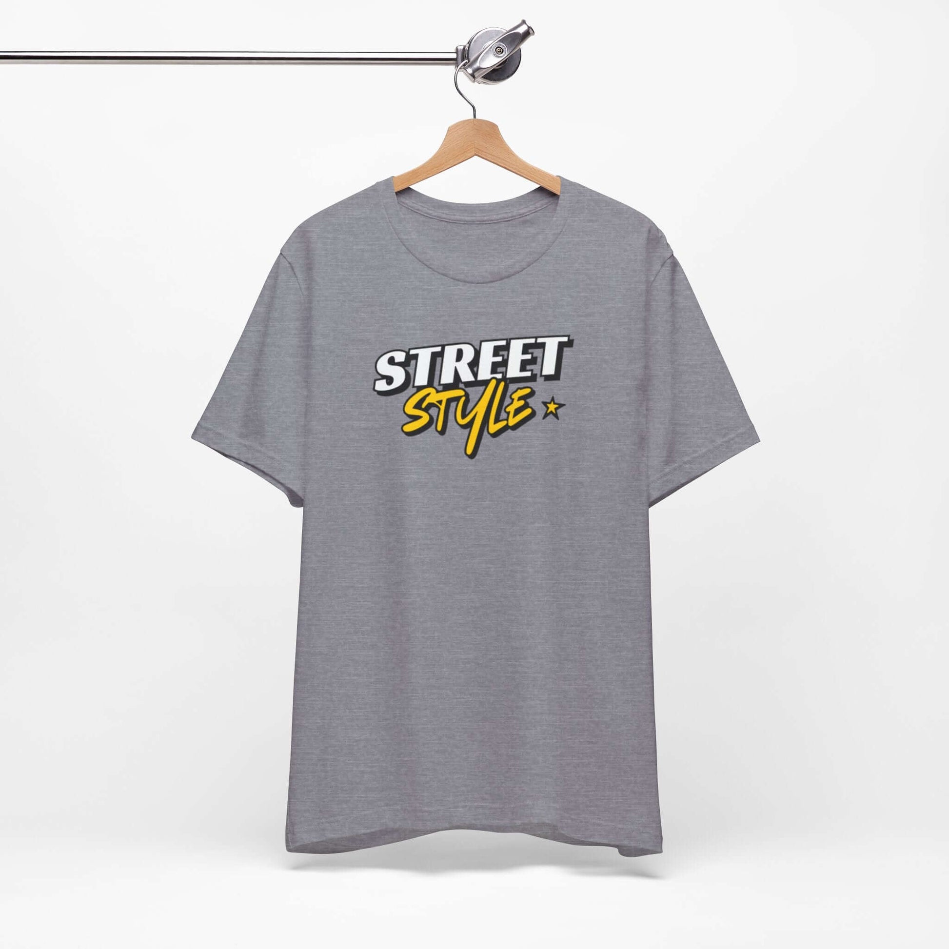 Graphic street style tee in gray with bold 'STREET STYLE' print, perfect for urban fashion lovers.