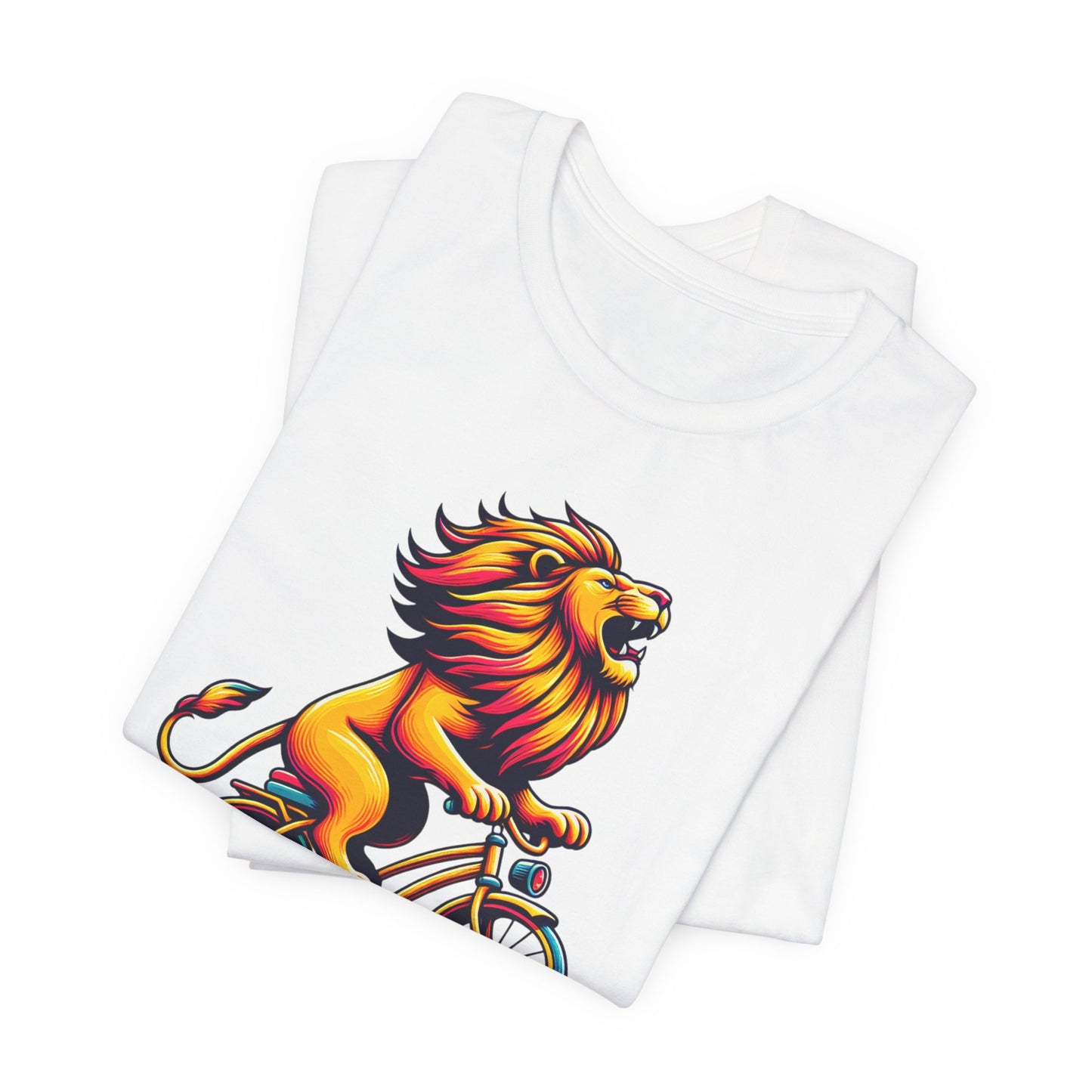 Lion on Bicycle Unisex Tee - Fun Graphic T-Shirt for Animal Lovers