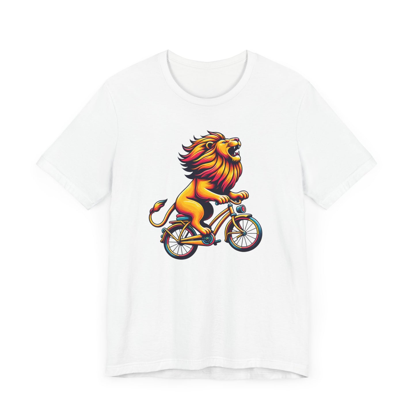 Lion on Bicycle Unisex Tee - Fun Graphic T-Shirt for Animal Lovers