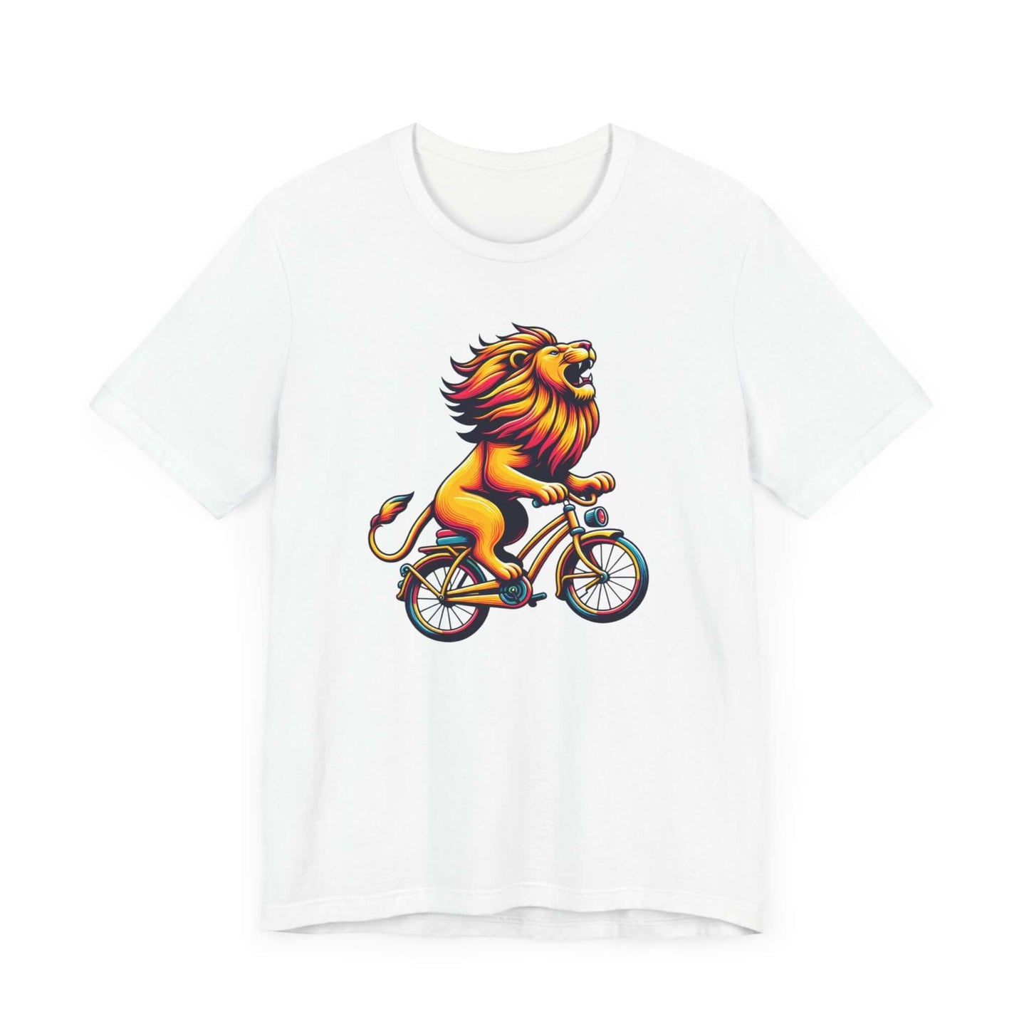 Lion on Bicycle Unisex Tee - Fun Graphic T-Shirt for Animal Lovers