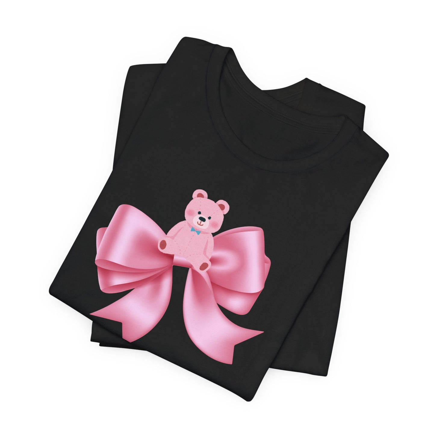 Cute Pink Teddy Bear Bow Tee - Jersey Short Sleeve T-Shirt