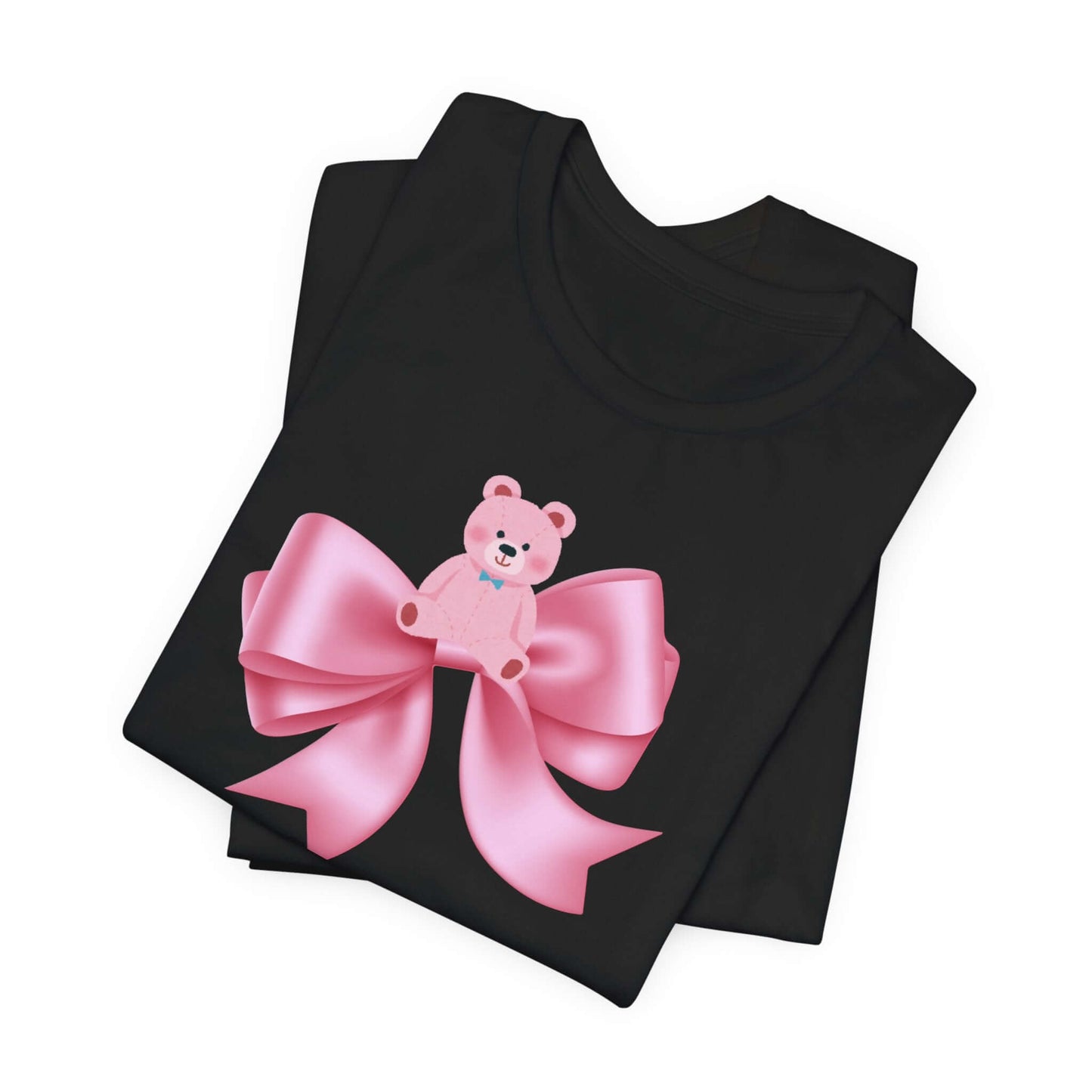 Cute Pink Teddy Bear Bow Tee - Jersey Short Sleeve T-Shirt