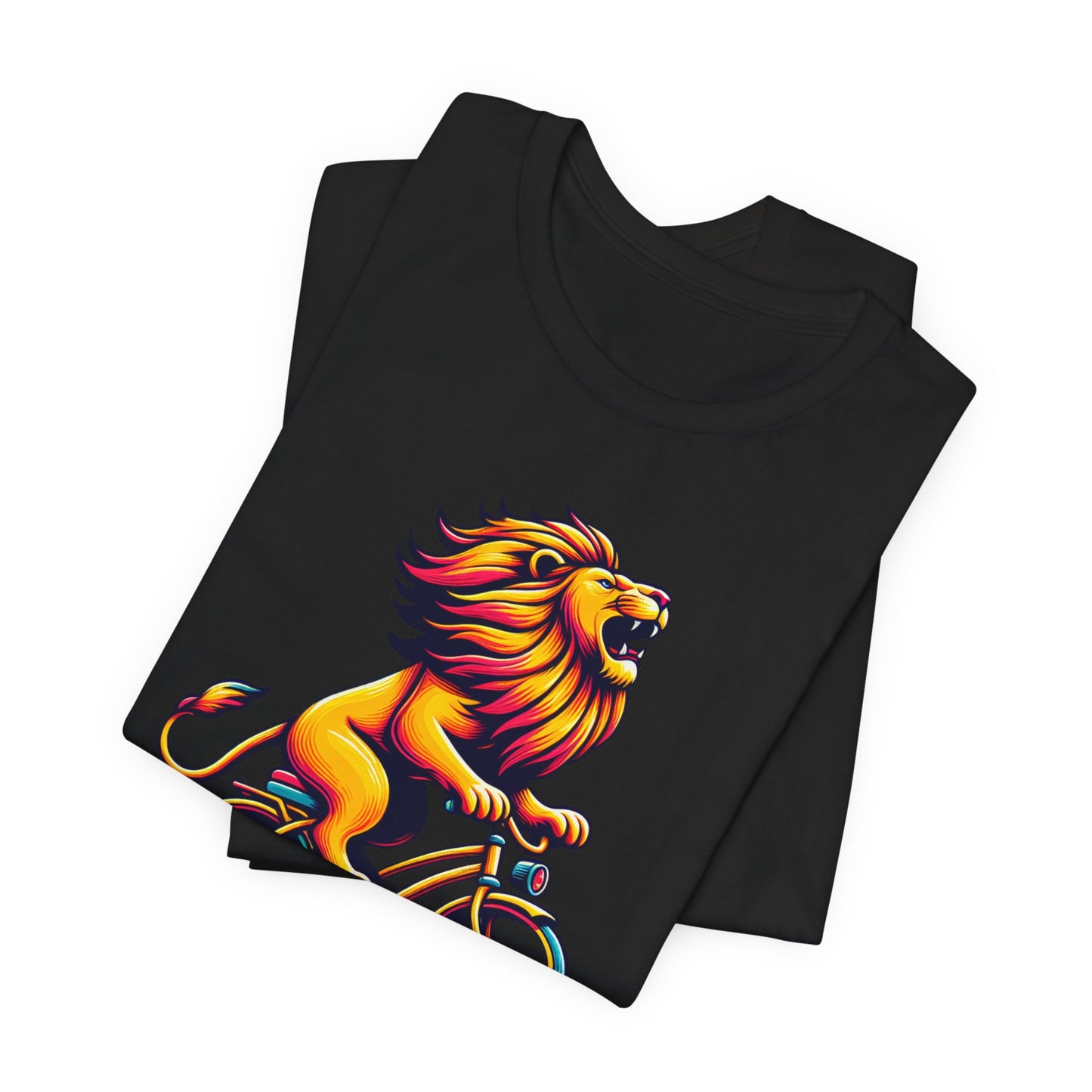 Lion on Bicycle Unisex Tee - Fun Graphic T-Shirt for Animal Lovers