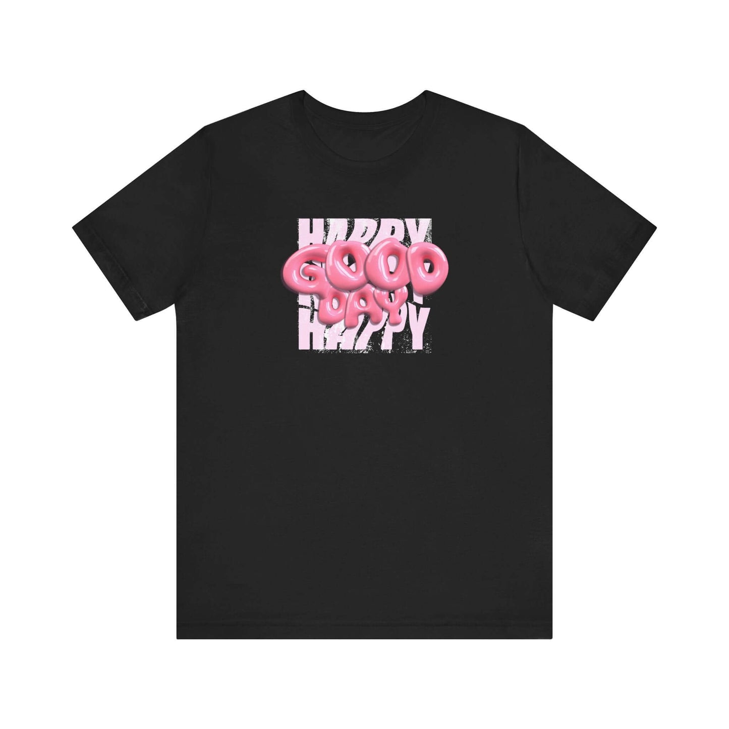Graphic tee featuring a playful 'Happy Good Vibes' design, perfect for casual wear and gifts.
