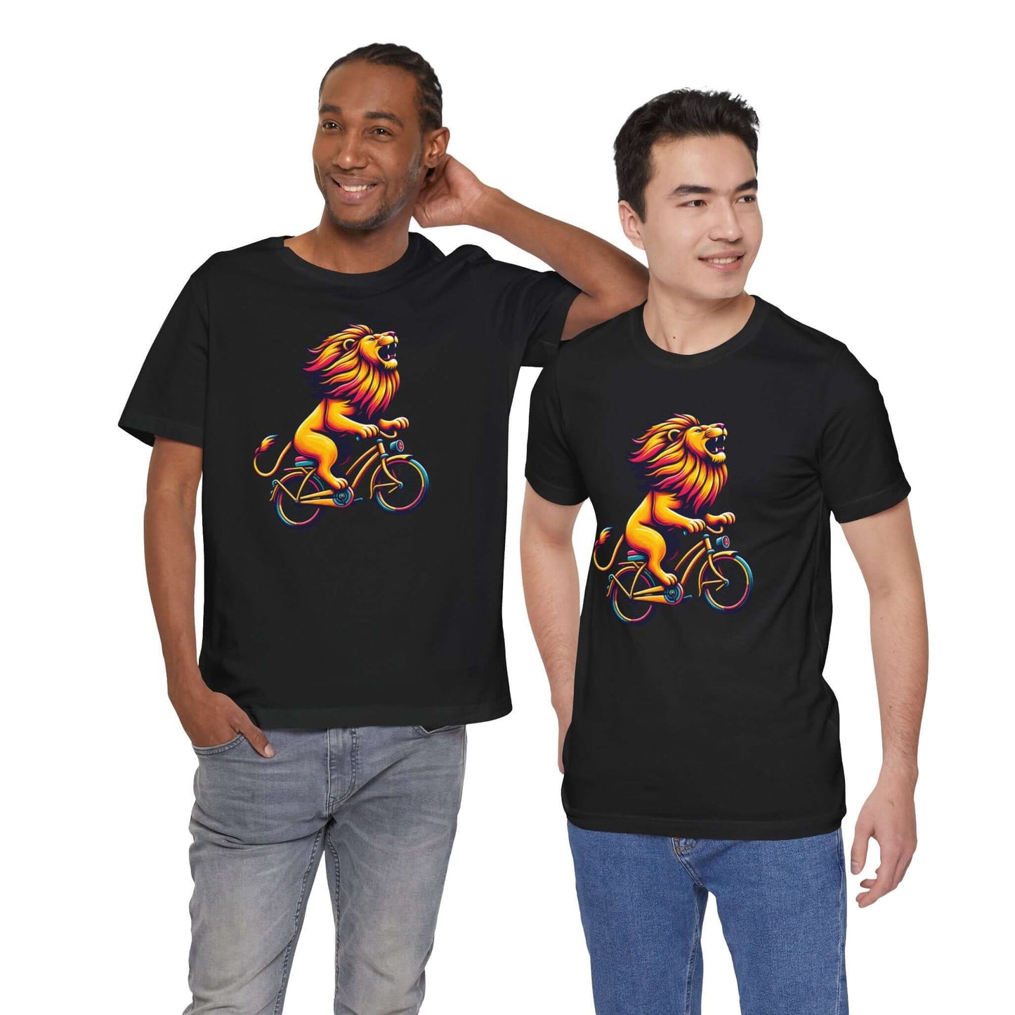 Lion on Bicycle Unisex Tee - Fun Graphic T-Shirt for Animal Lovers