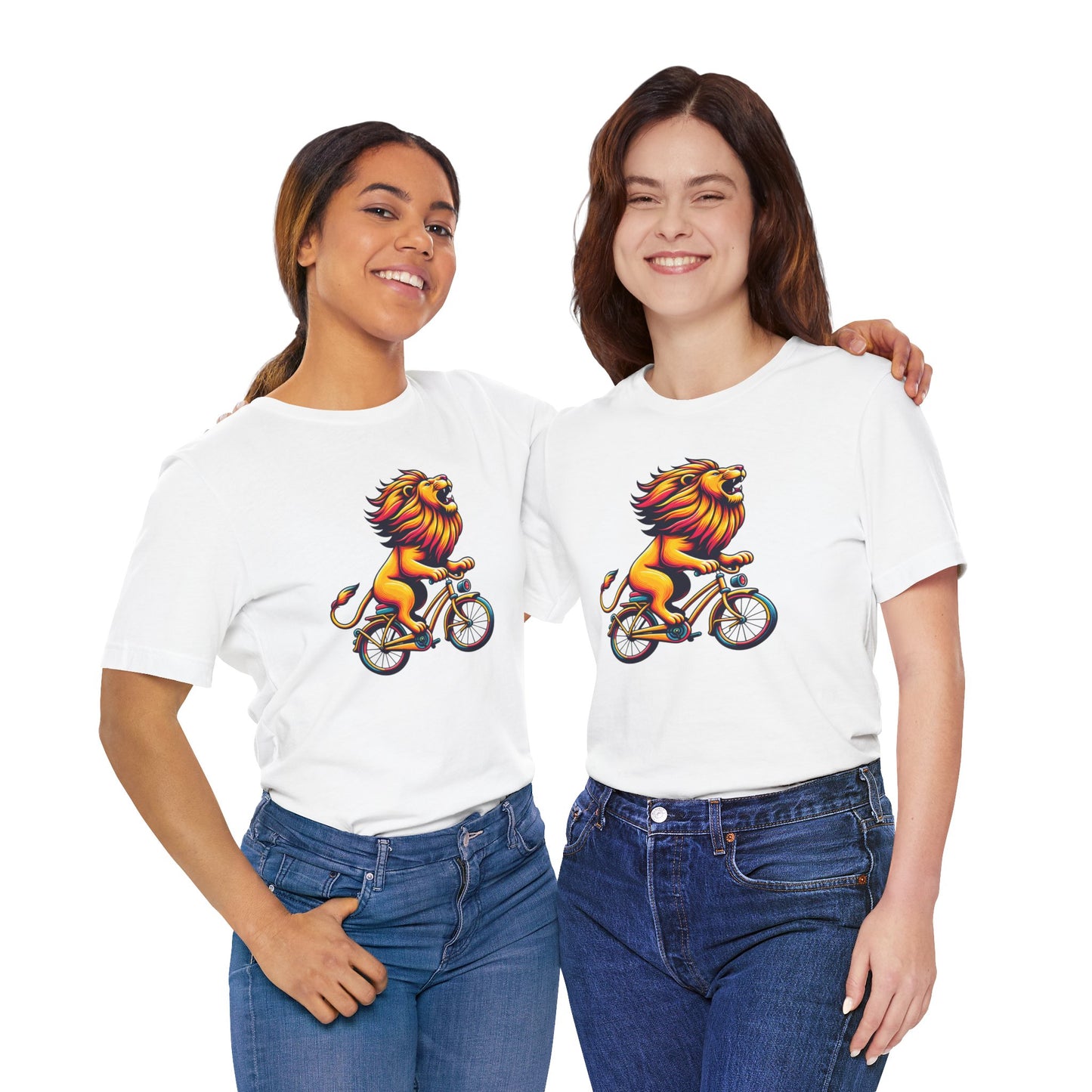 Lion on Bicycle Unisex Tee - Fun Graphic T-Shirt for Animal Lovers