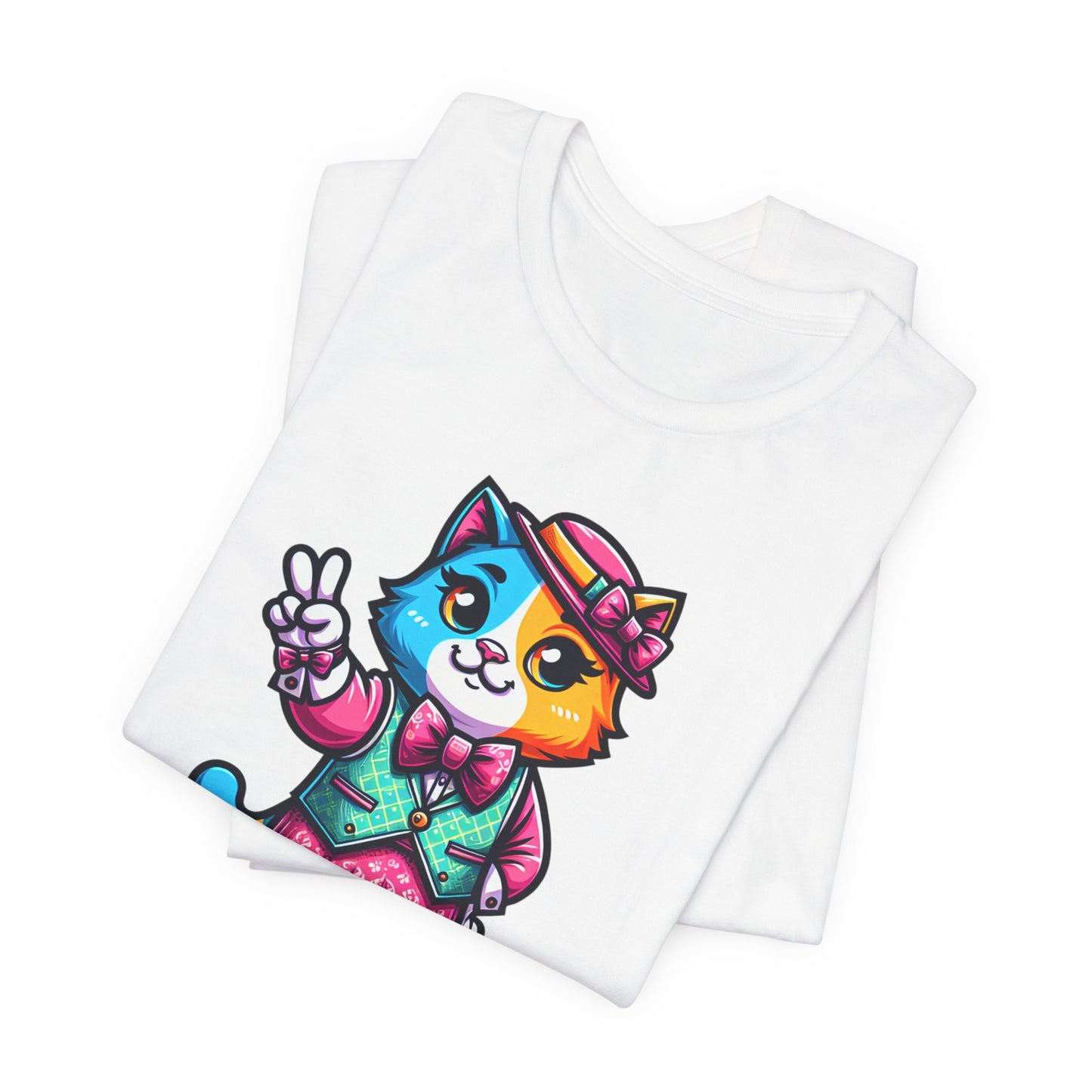 Cute Cat Vintage Style Tee - Colorful Pet Graphic T-Shirt