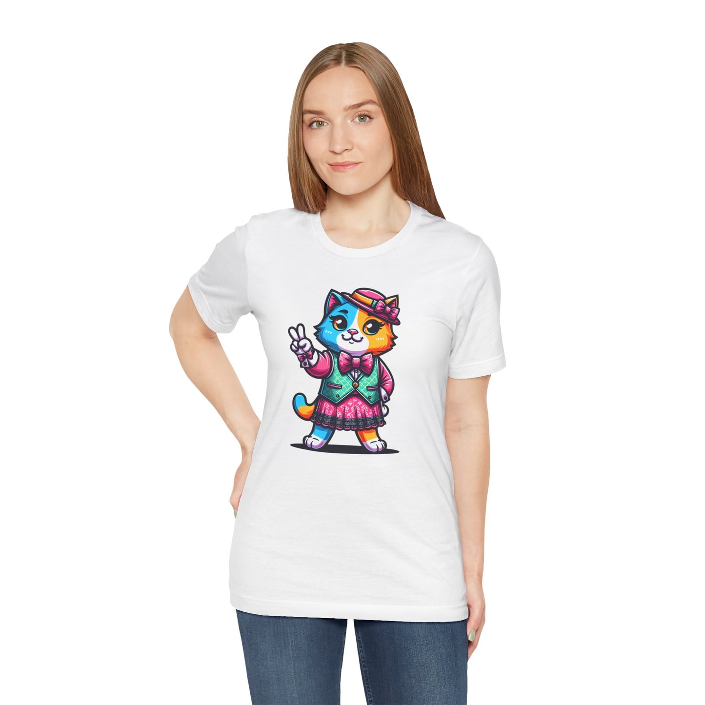 Cute Cat Vintage Style Tee - Colorful Pet Graphic T-Shirt