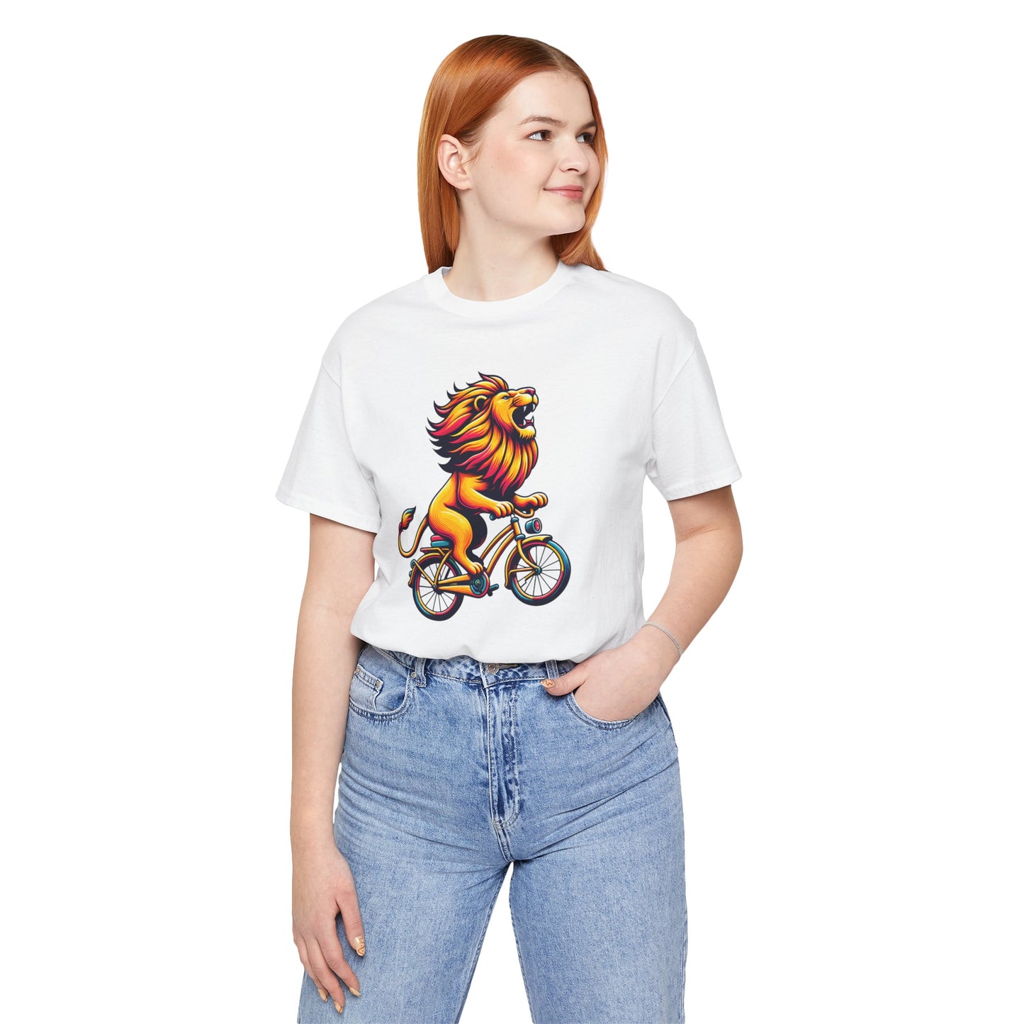Lion on Bicycle Unisex Tee - Fun Graphic T-Shirt for Animal Lovers