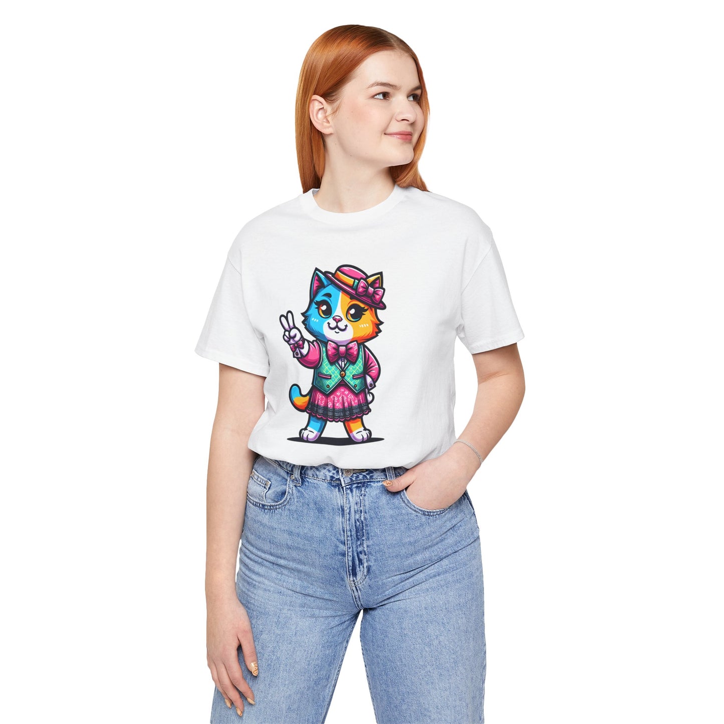Cute Cat Vintage Style Tee - Colorful Pet Graphic T-Shirt