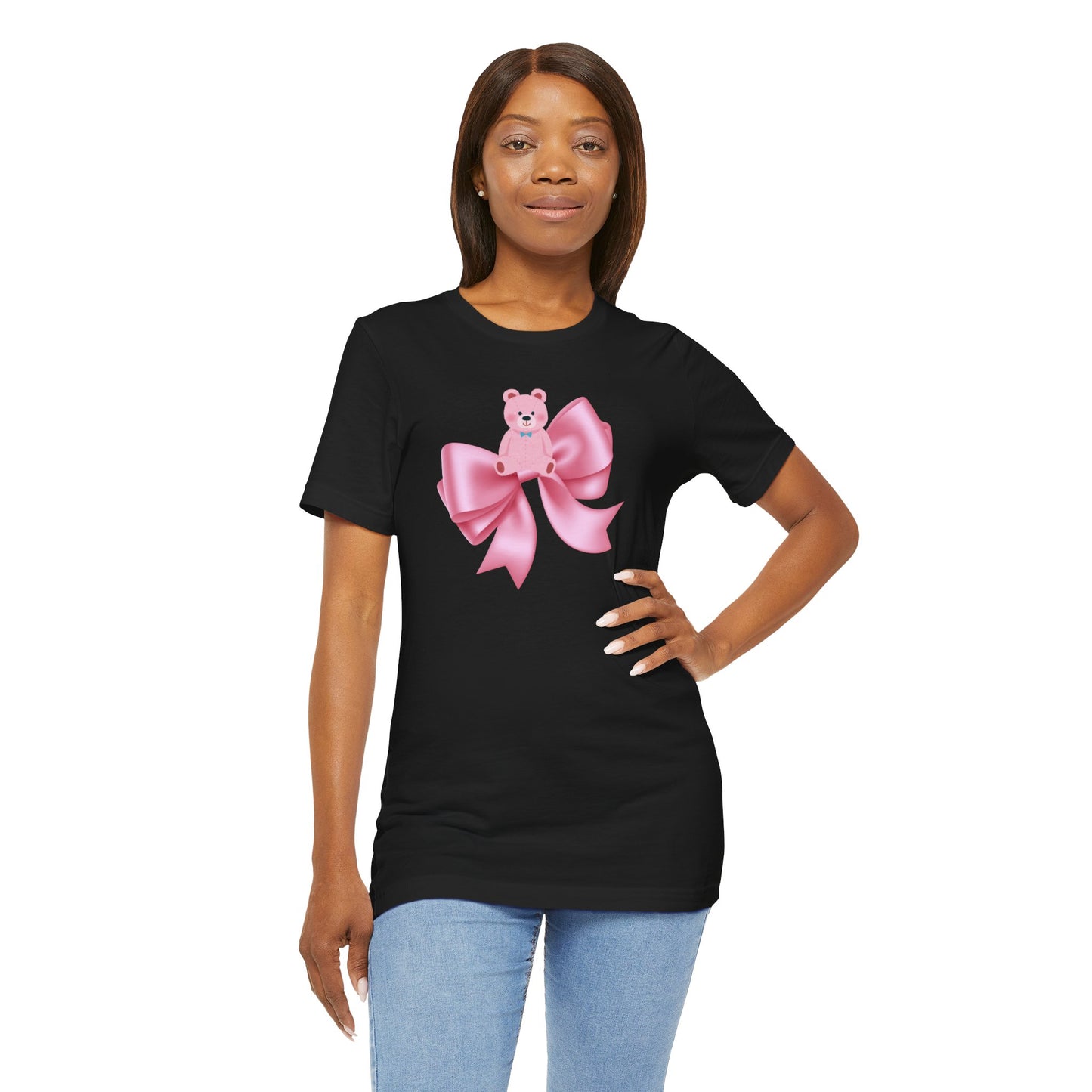 Cute Pink Teddy Bear Bow Tee - Jersey Short Sleeve T-Shirt