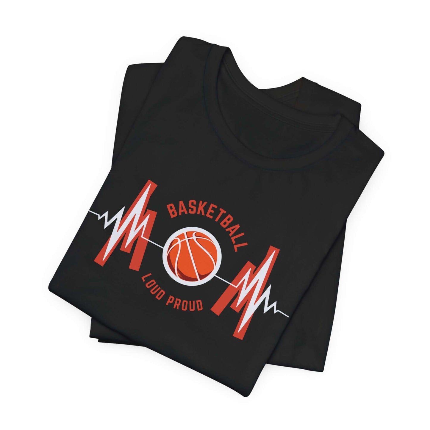 Basketball Heartbeat Tee in black with a basketball graphic and 'Loud Proud' text, ideal for sports lovers.