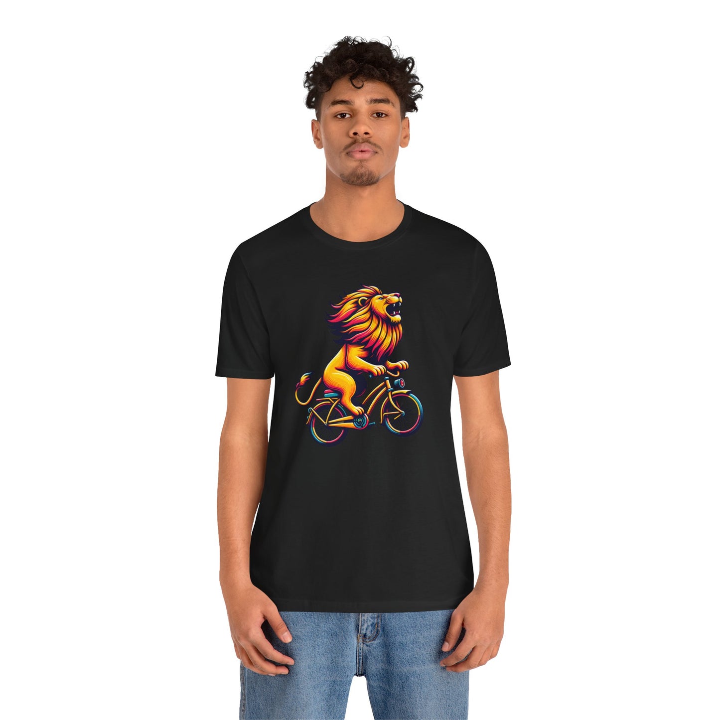Lion on Bicycle Unisex Tee - Fun Graphic T-Shirt for Animal Lovers