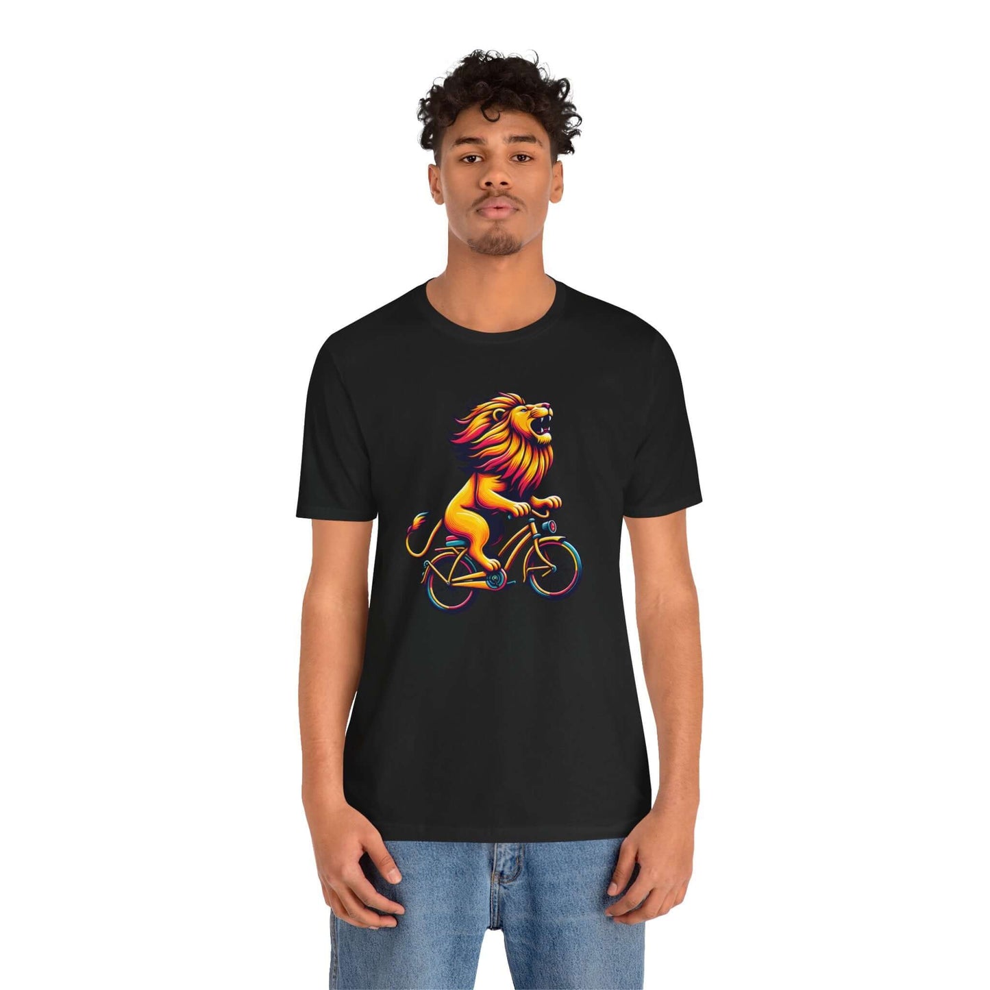 Lion on Bicycle Unisex Tee - Fun Graphic T-Shirt for Animal Lovers