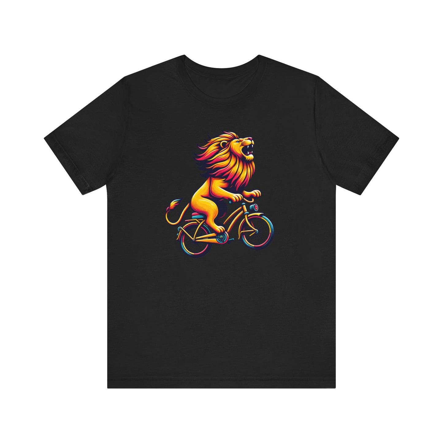 Lion on Bicycle Unisex Tee - Fun Graphic T-Shirt for Animal Lovers