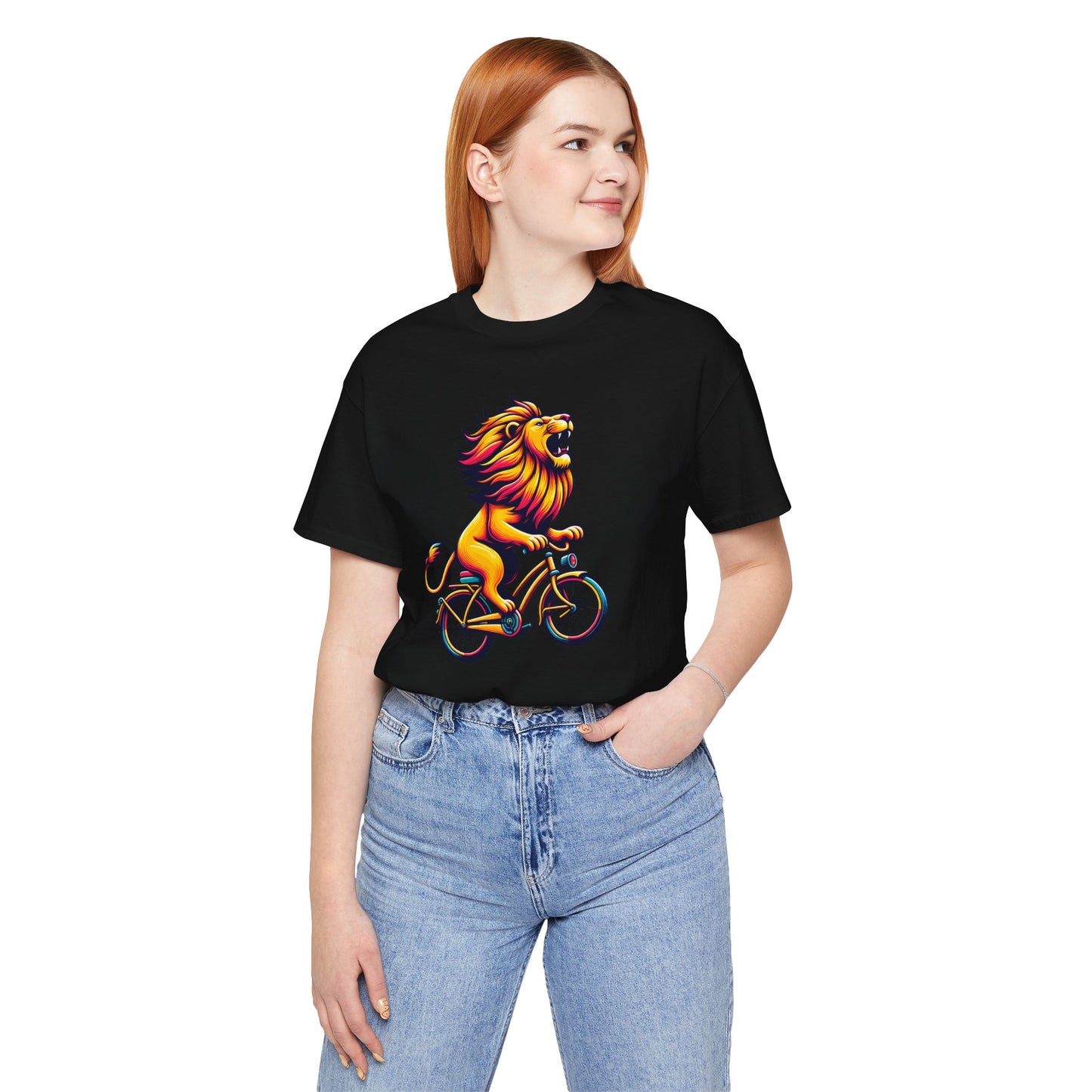 Lion on Bicycle Unisex Tee - Fun Graphic T-Shirt for Animal Lovers