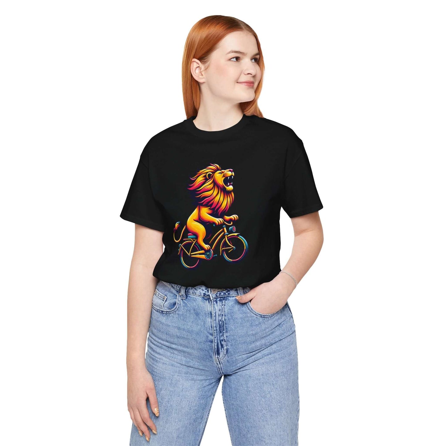 Lion on Bicycle Unisex Tee - Fun Graphic T-Shirt for Animal Lovers