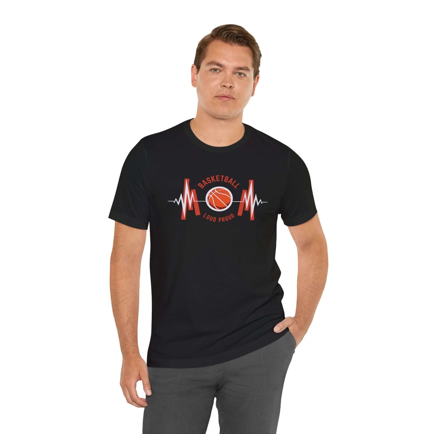 Black unisex Basketball Heartbeat Tee featuring heartbeat and basketball graphic, perfect for sports lovers and casual wear.