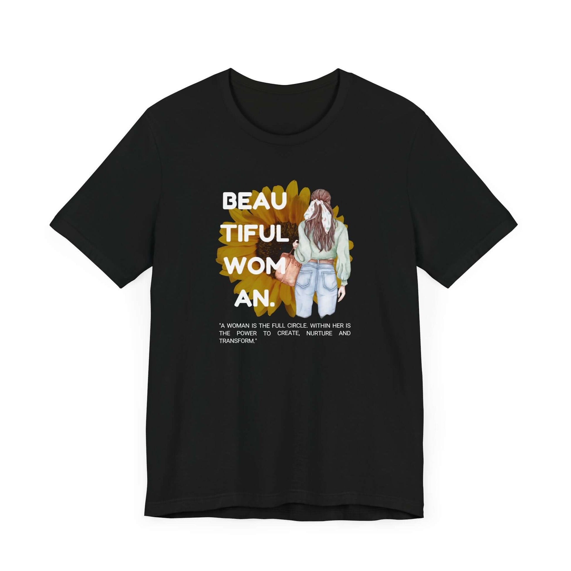Black Empowerment Tee featuring a woman graphic and inspirational quote, perfect for casual wear.