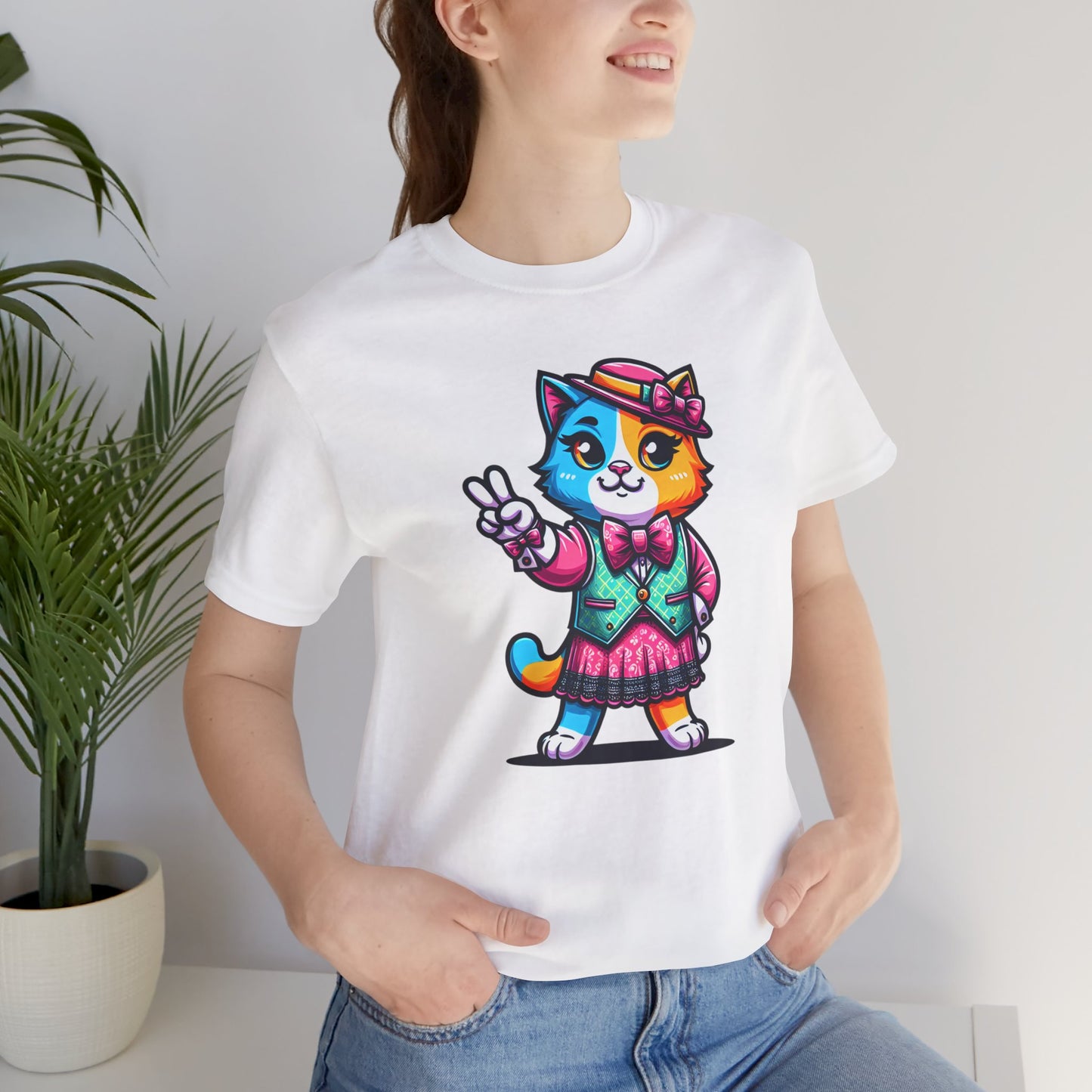 Cute Cat Vintage Style Tee - Colorful Pet Graphic T-Shirt