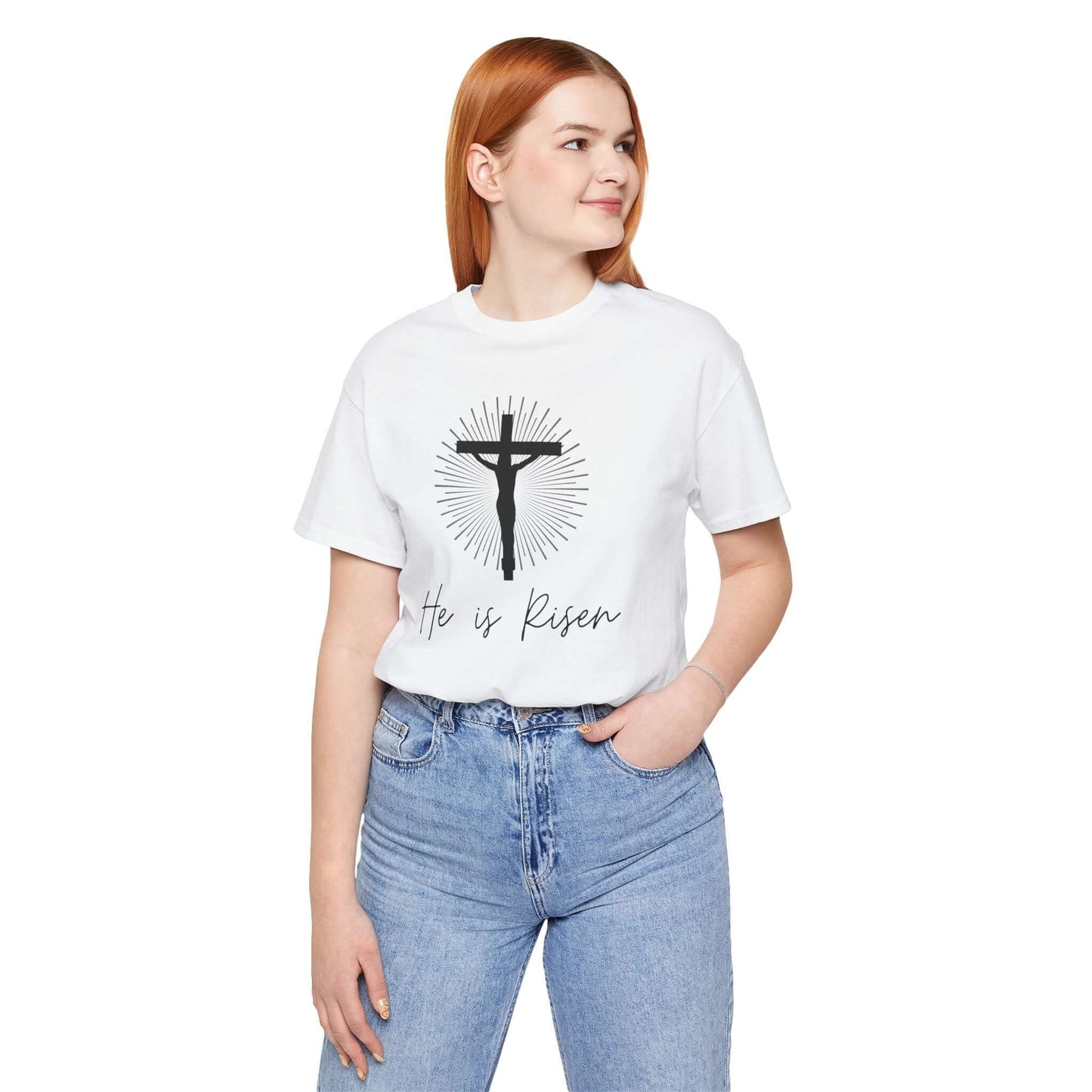 He is Risen Unisex Jersey Short Sleeve Tee - Faith-Based Apparel for Easter Celebrations