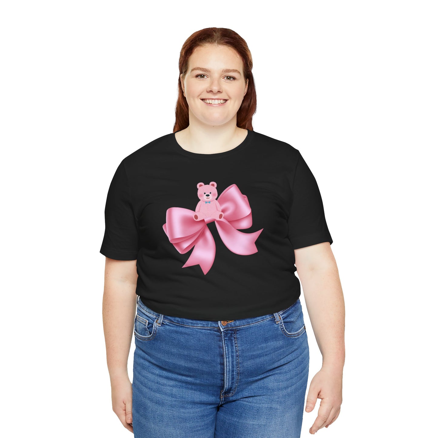 Cute Pink Teddy Bear Bow Tee - Jersey Short Sleeve T-Shirt