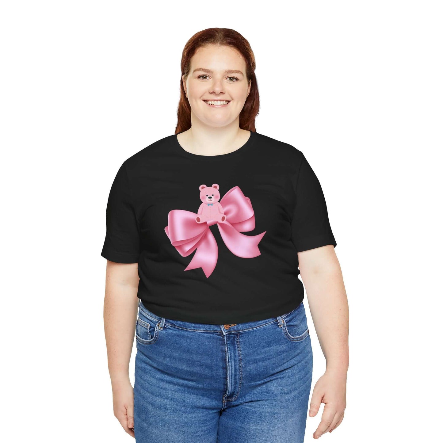 Cute Pink Teddy Bear Bow Tee - Jersey Short Sleeve T-Shirt