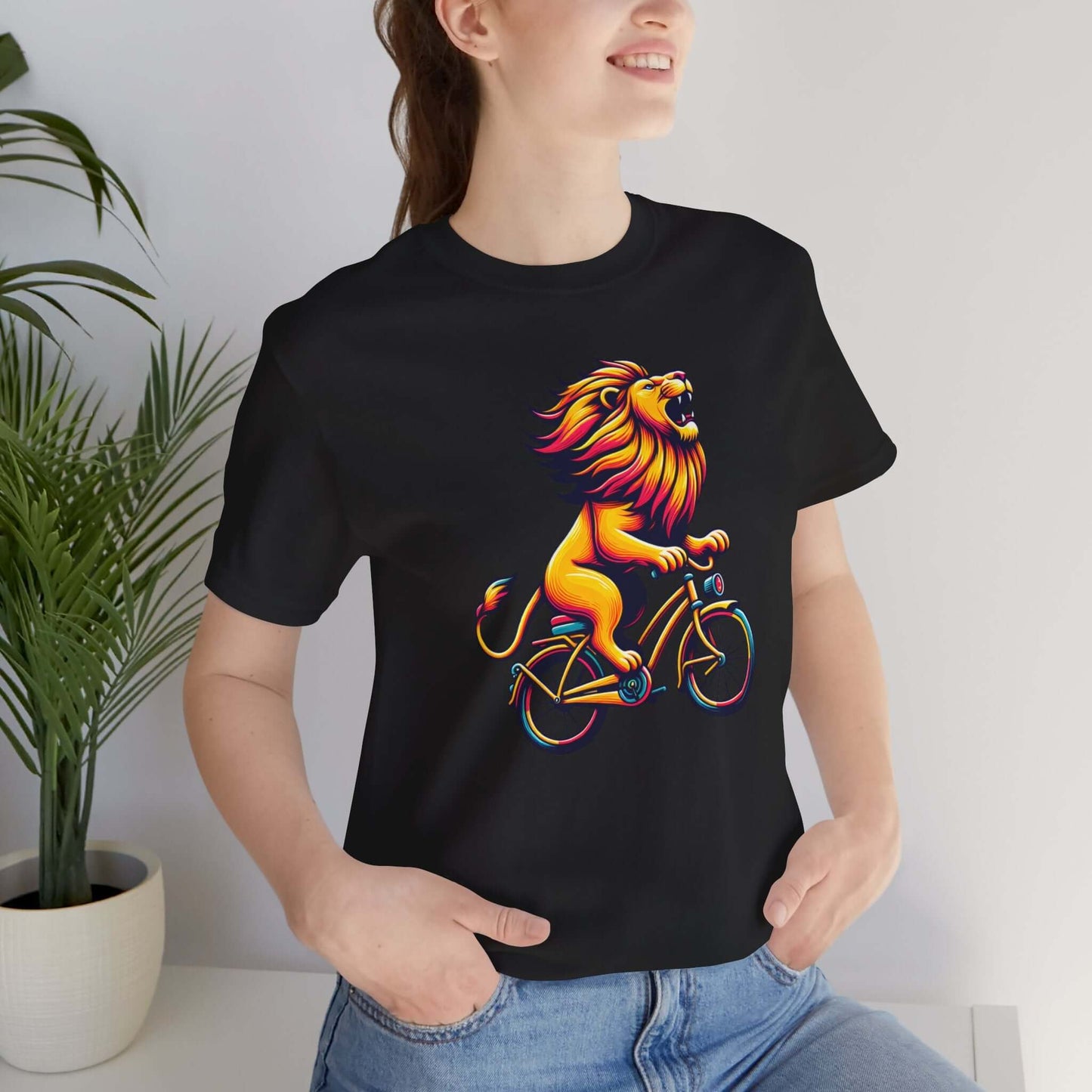 Lion on Bicycle Unisex Tee - Fun Graphic T-Shirt for Animal Lovers