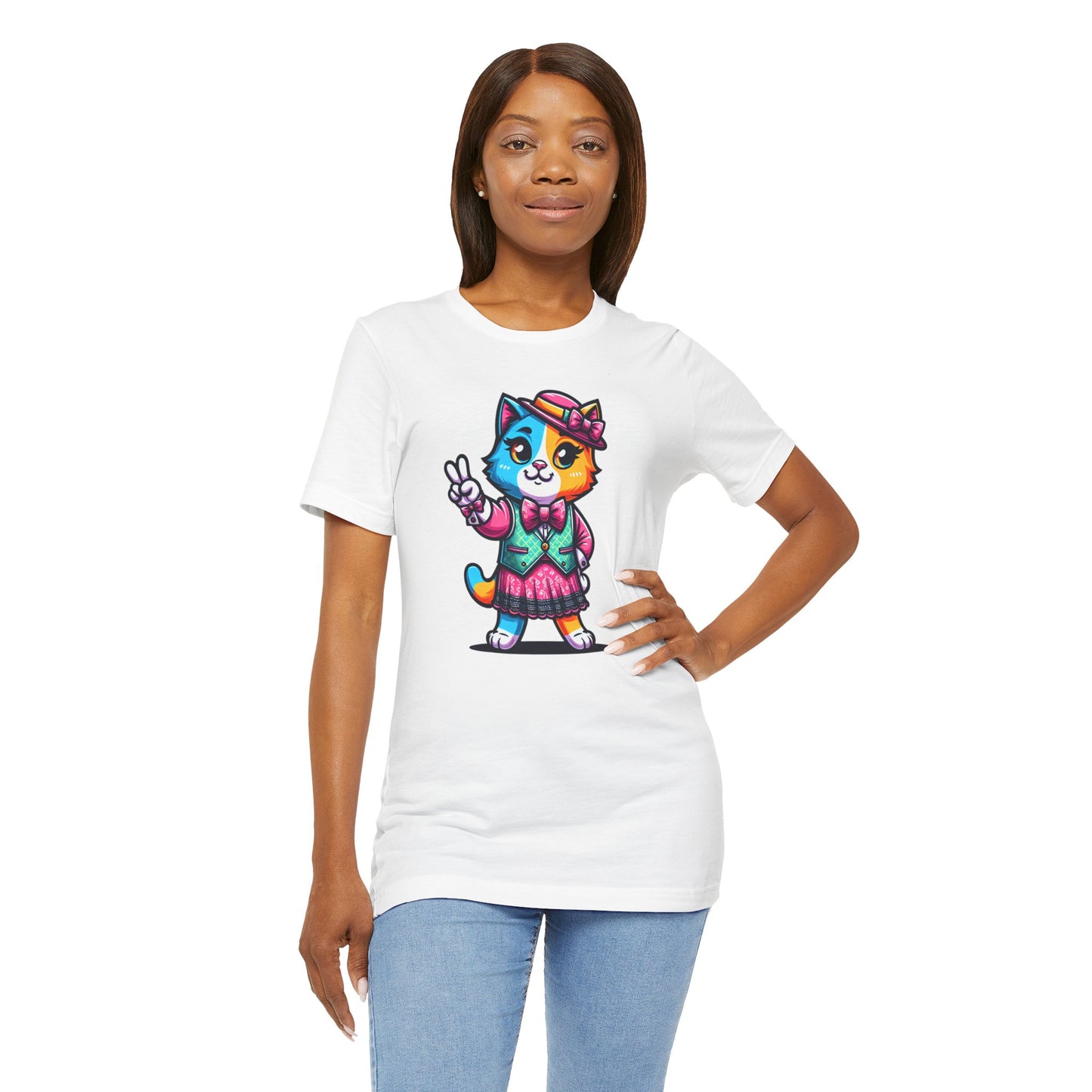 Cute Cat Vintage Style Tee - Colorful Pet Graphic T-Shirt