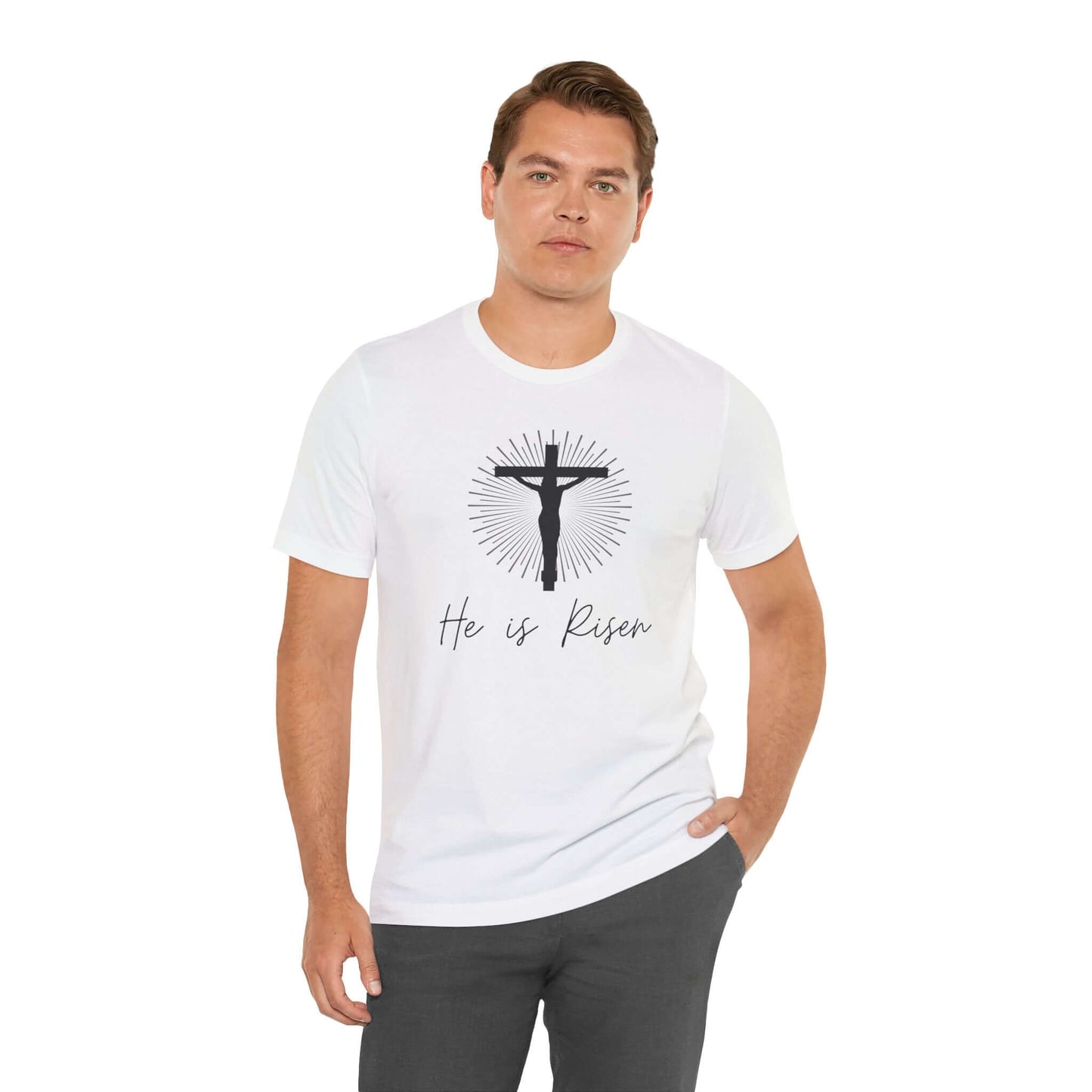 He is Risen Unisex Jersey Short Sleeve Tee - Faith-Based Apparel for Easter Celebrations