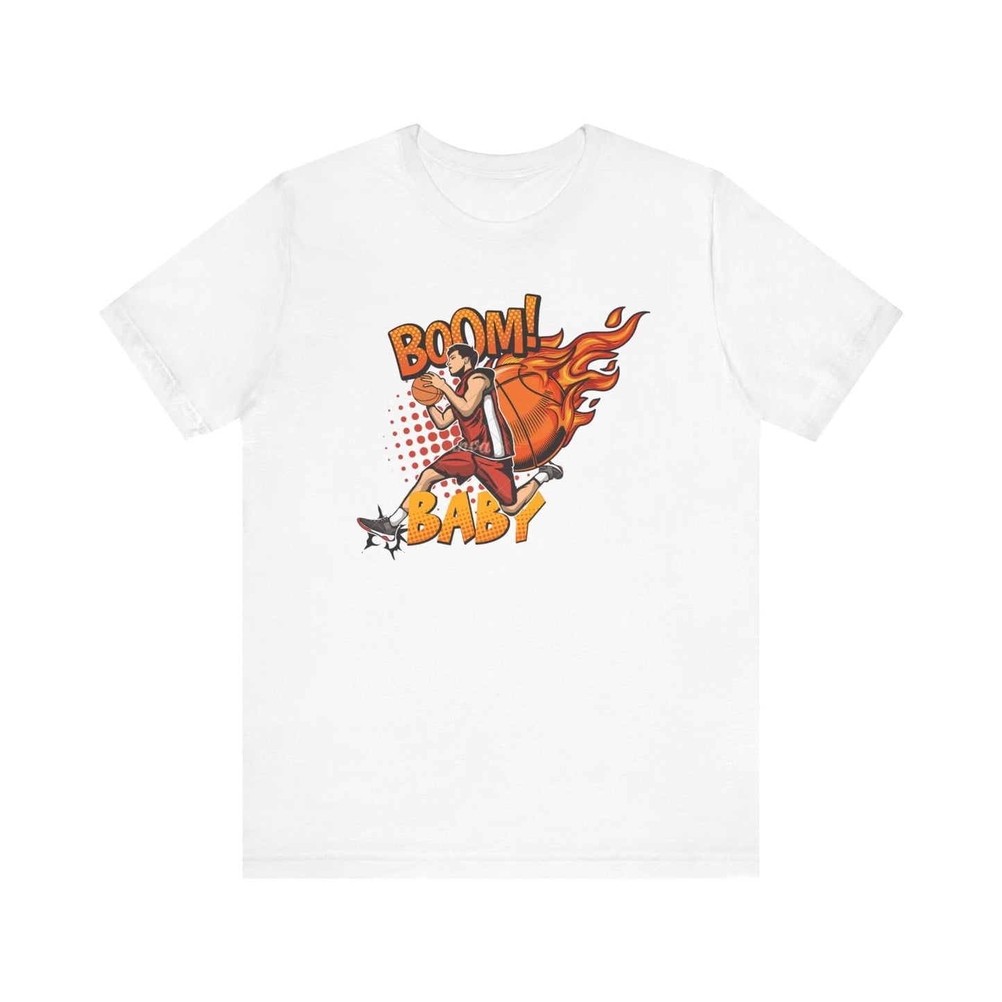 Boom Baby basketball tee, featuring a vibrant graphic print, perfect for gamers and sports fans in a casual style.