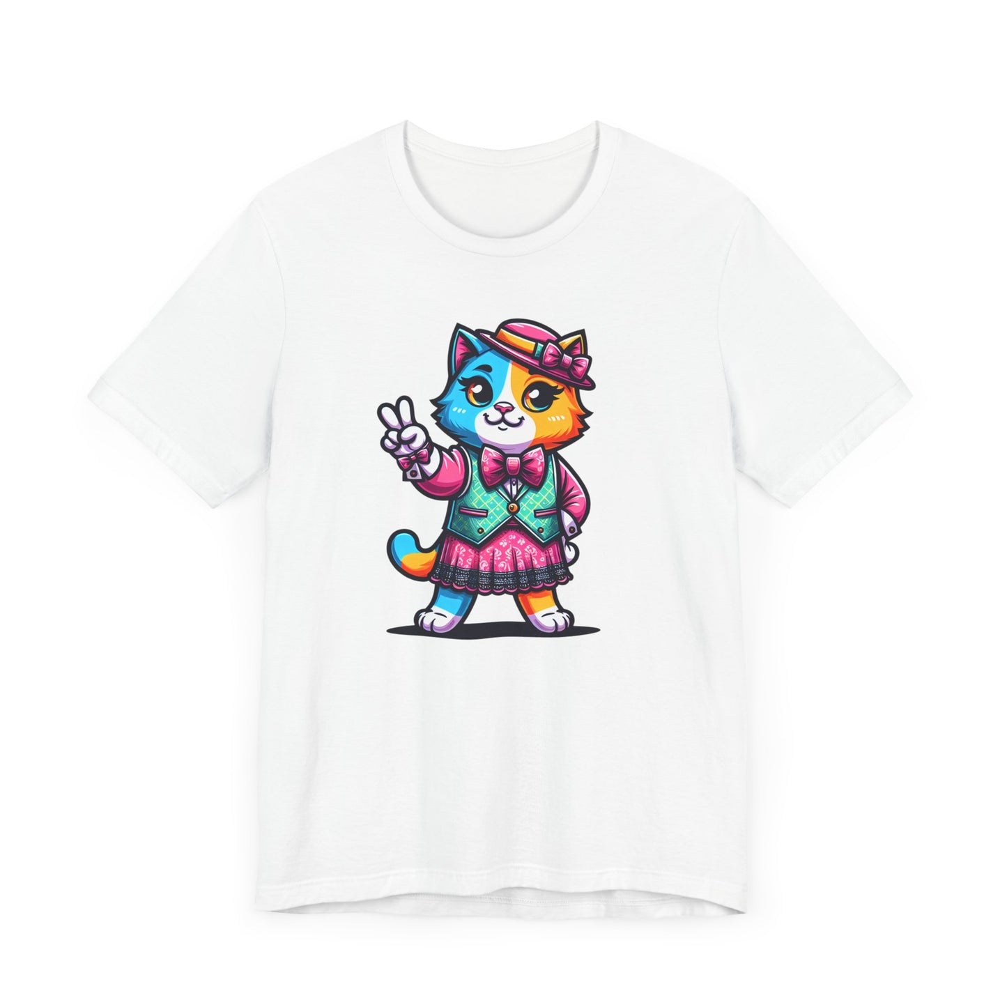 Cute Cat Vintage Style Tee - Colorful Pet Graphic T-Shirt