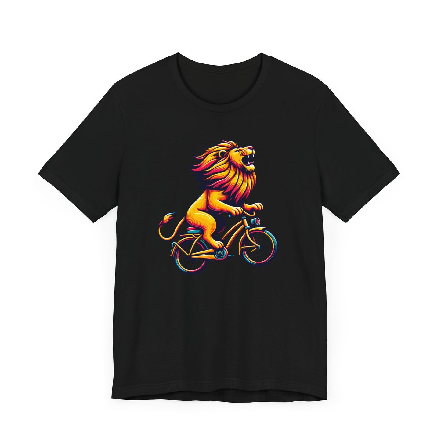 Lion on Bicycle Unisex Tee - Fun Graphic T-Shirt for Animal Lovers