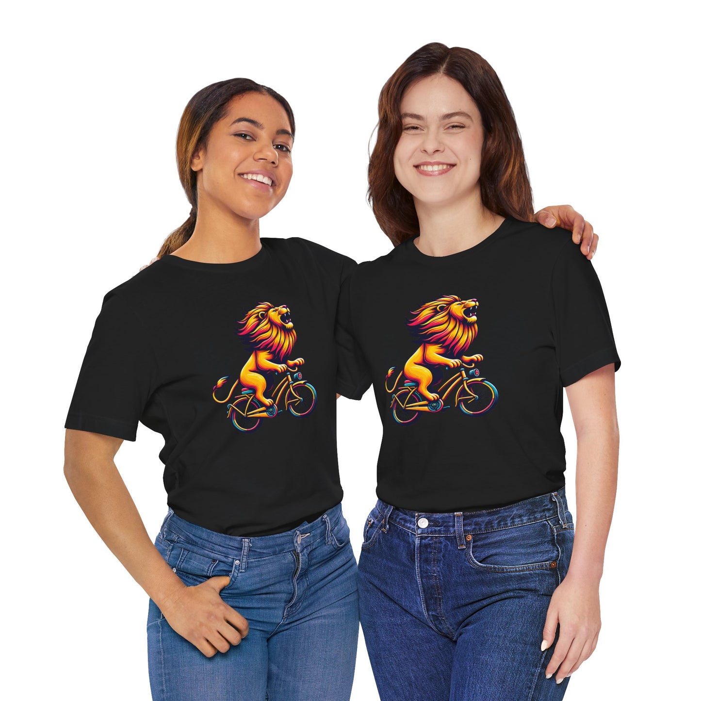 Lion on Bicycle Unisex Tee - Fun Graphic T-Shirt for Animal Lovers