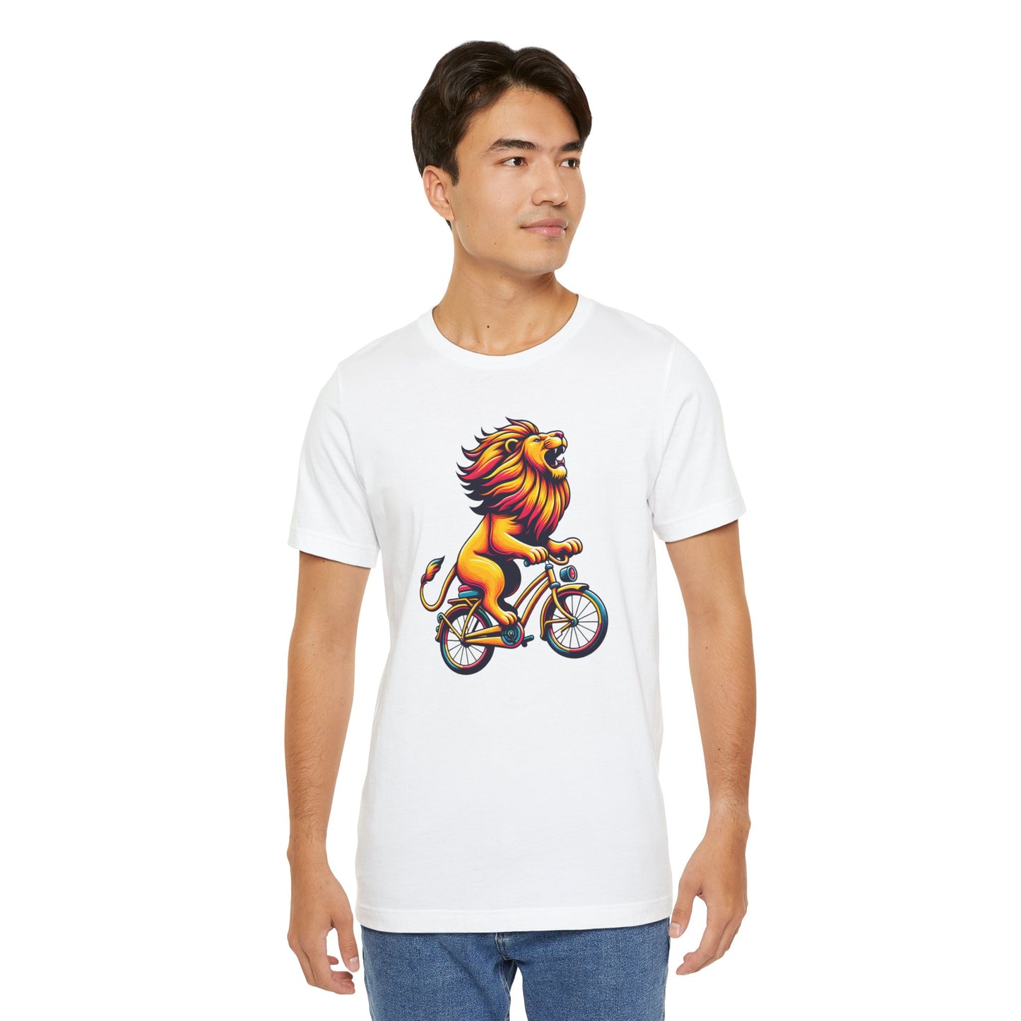Lion on Bicycle Unisex Tee - Fun Graphic T-Shirt for Animal Lovers