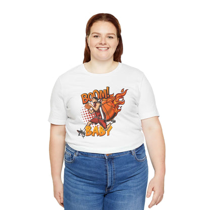 Unisex Boom Baby Basketball Tee featuring a vibrant graphic design, perfect for sports fans and casual wear.