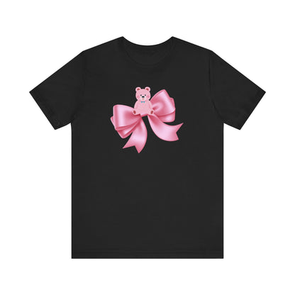 Cute Pink Teddy Bear Bow Tee - Jersey Short Sleeve T-Shirt
