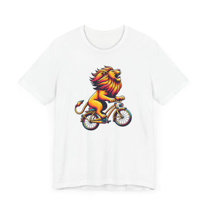 Lion on Bicycle Unisex Tee - Fun Graphic T-Shirt for Animal Lovers