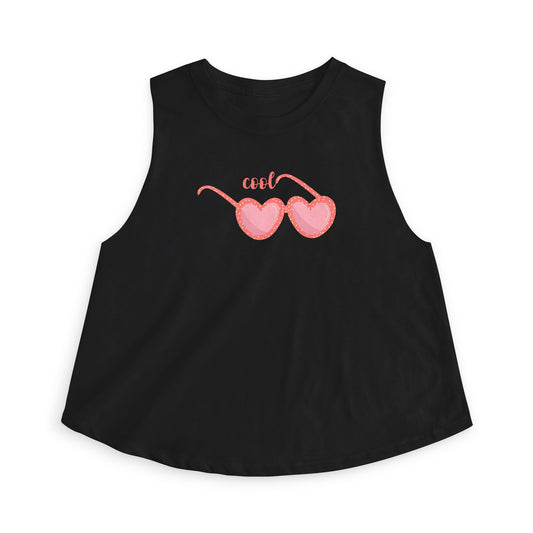Crop Top — 'Cool' Pink Heart Sunglasses Graphic