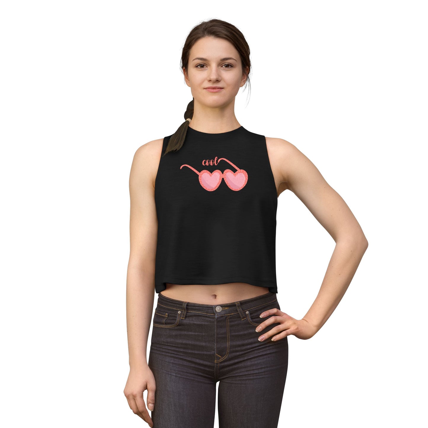 Crop Top — 'Cool' Pink Heart Sunglasses Graphic