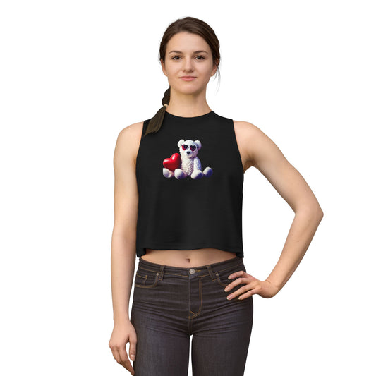 Teddy Bear with Heart Crop Top — Cute Valentine Graphic Women's Tank