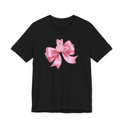 Cute Pink Teddy Bear Bow Tee - Jersey Short Sleeve T-Shirt